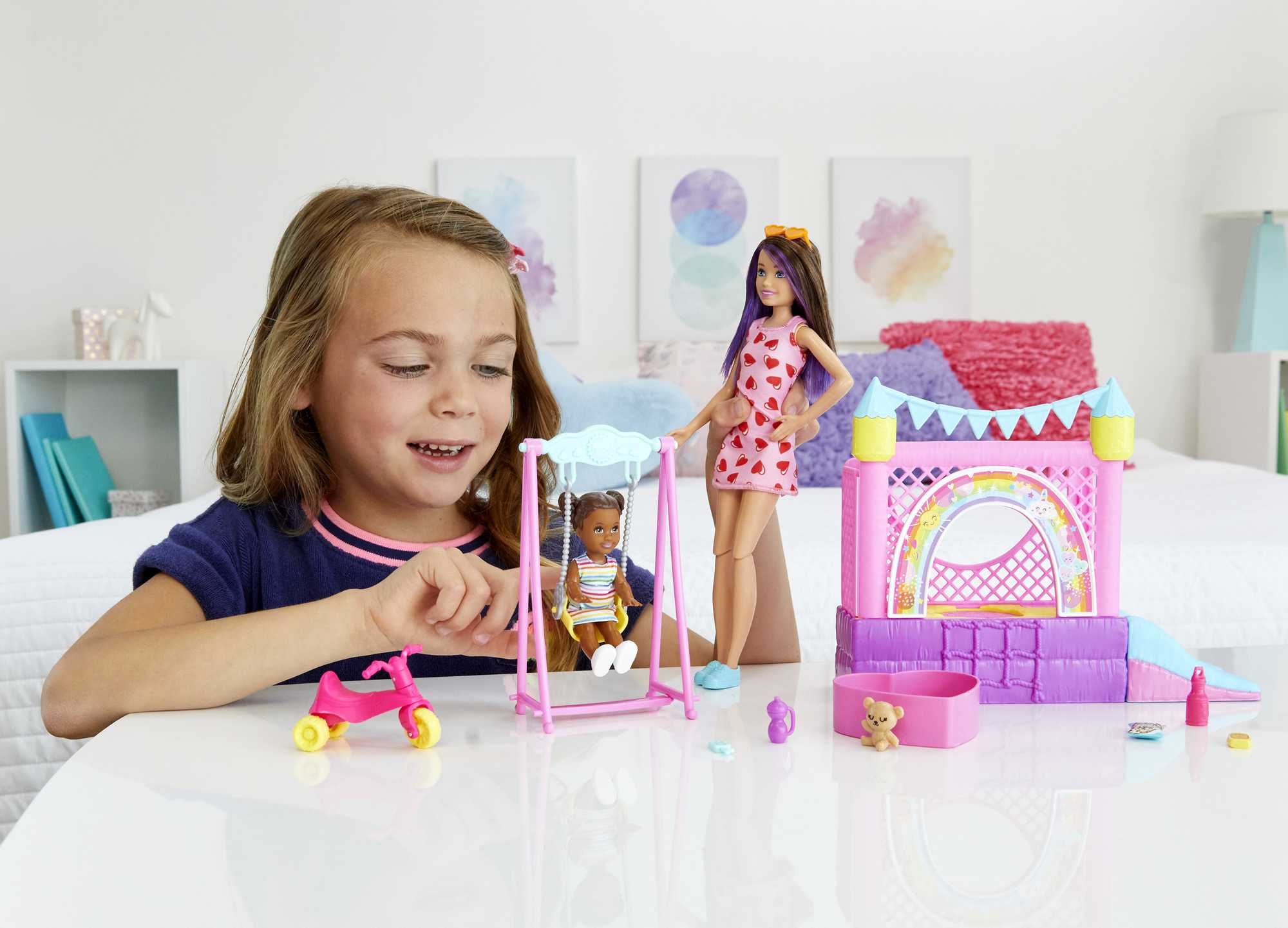 Hot! Barbie Skipper Babysitters Inc. Bounce House Playset