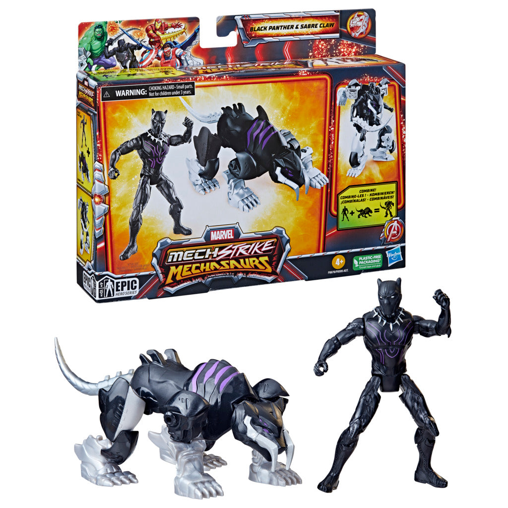 Hot! Marvel Mech Strike Black Panther Sabre Claw Mechasaur Action Figure