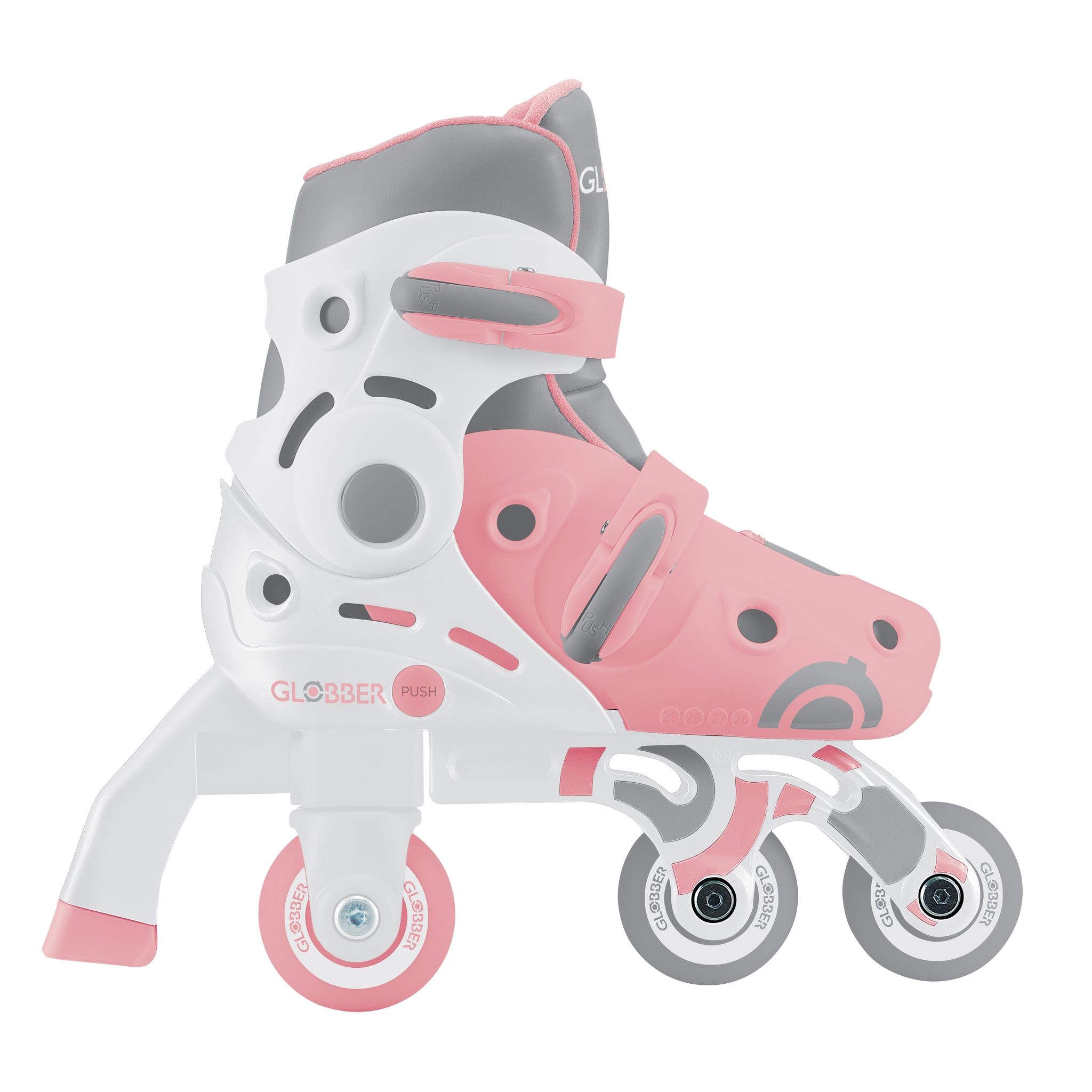 Globber 2-in-1 Pastel Pink Learning Inline Skates for Kids Size S/M