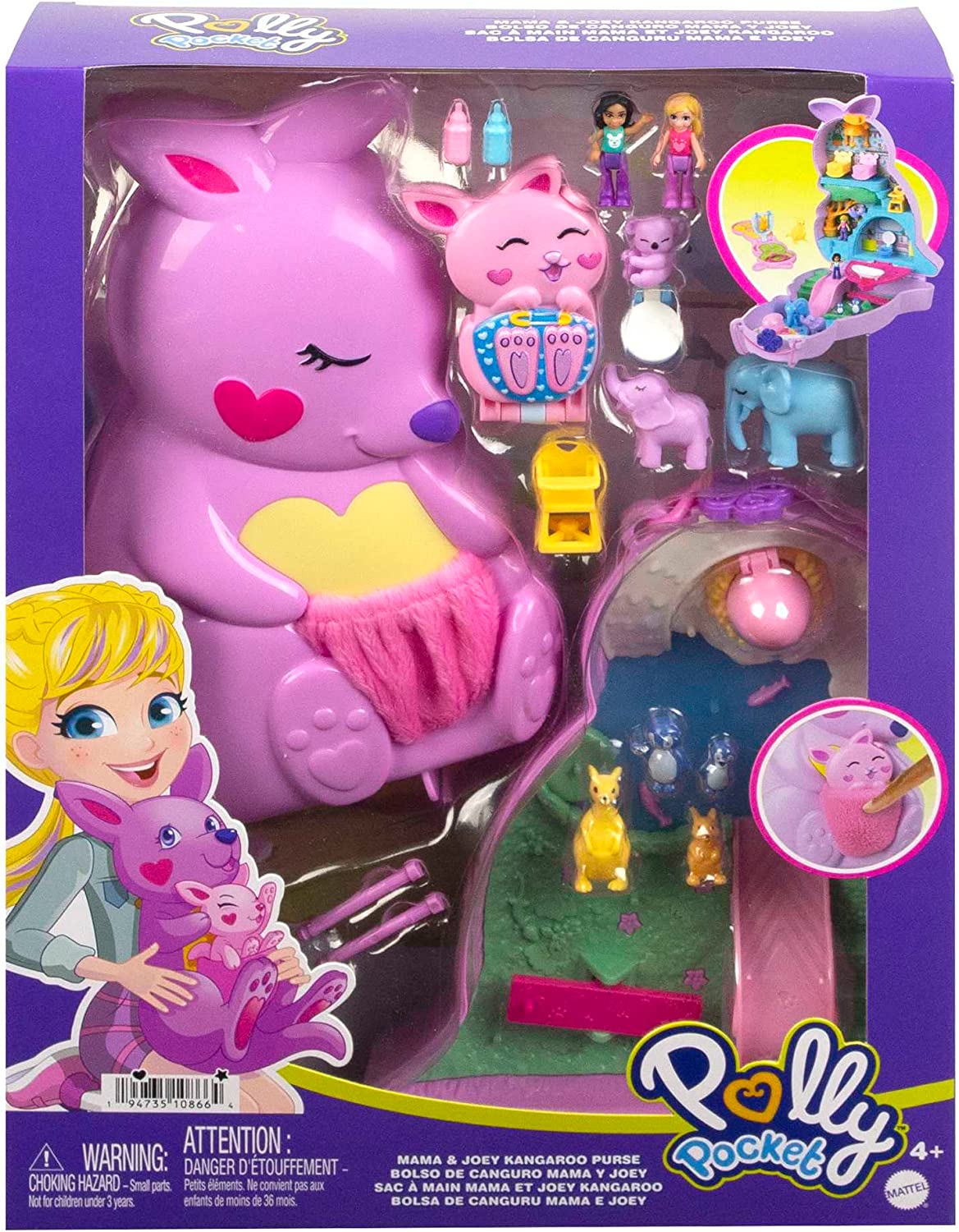 Adorable Polly Pocket Kangaroo Wearable 2-in-1 Compact for On-the-Go Fun