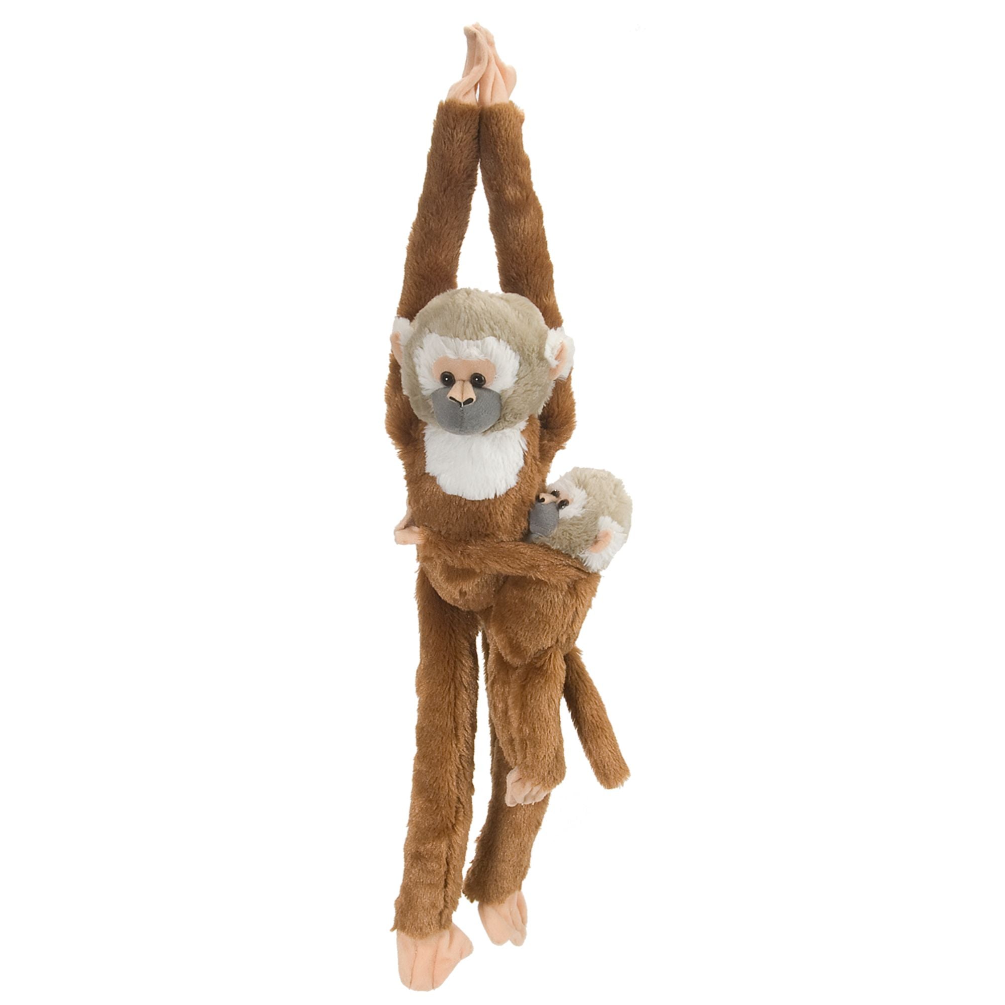 Wild Republic 20-Inch Hanging Squirrel Monkey with Baby - Soft Plush Toy