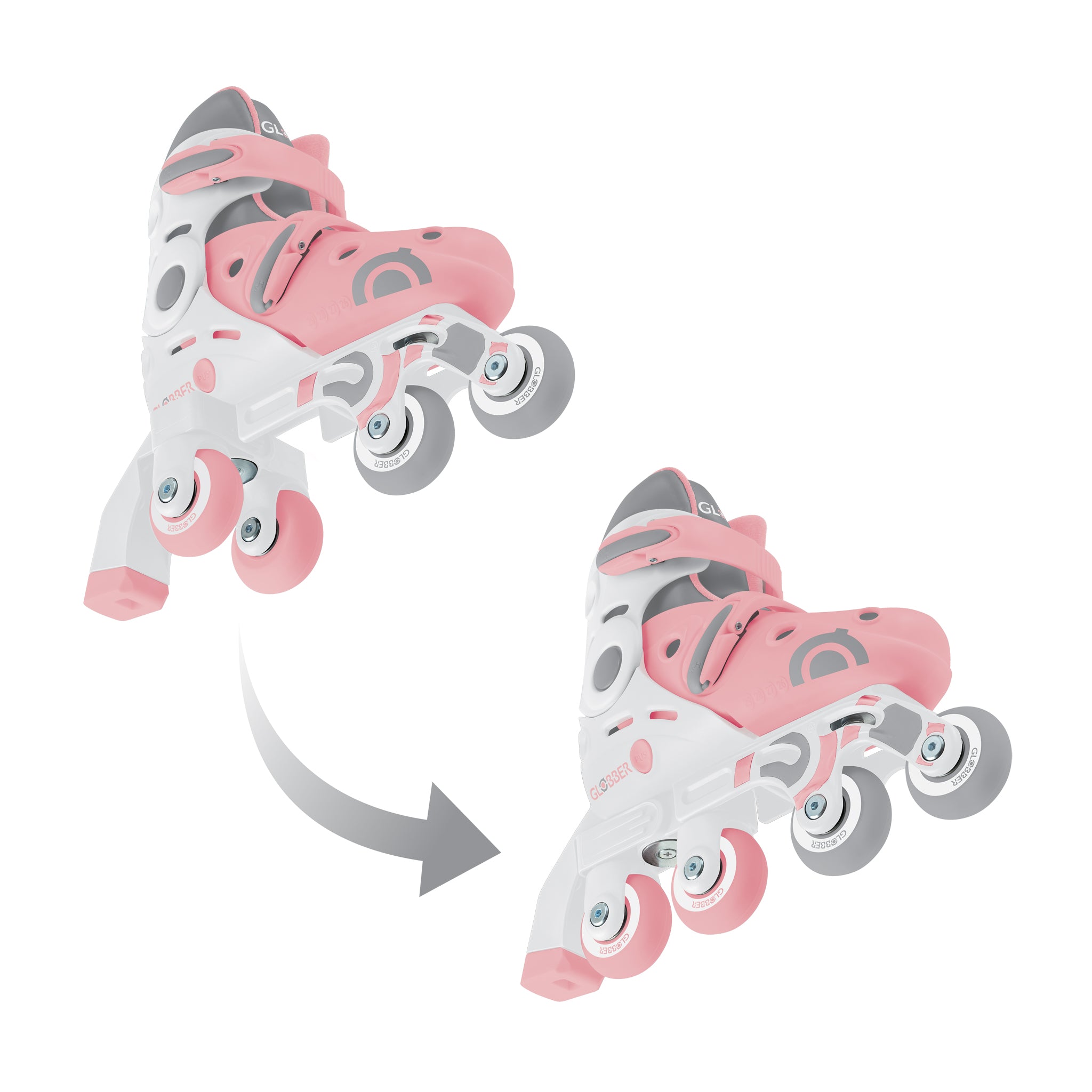 Globber 2-in-1 Pastel Pink Learning Inline Skates for Kids Size S/M