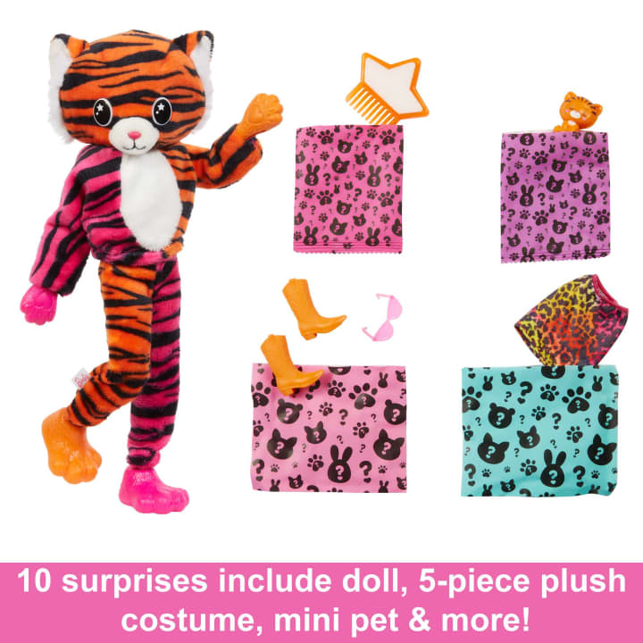 Hot Deal! Barbie Cutie Reveal Jungle Series Tiger Plush Doll with 10 Surprises