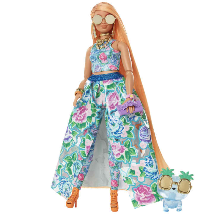 Barbie Extra Fancy Floral Two - Piece Gown Doll with Kitten