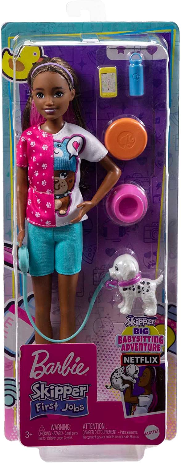 Barbie Skipper First Jobs Dog Walker Doll Set with Adorable Puppy