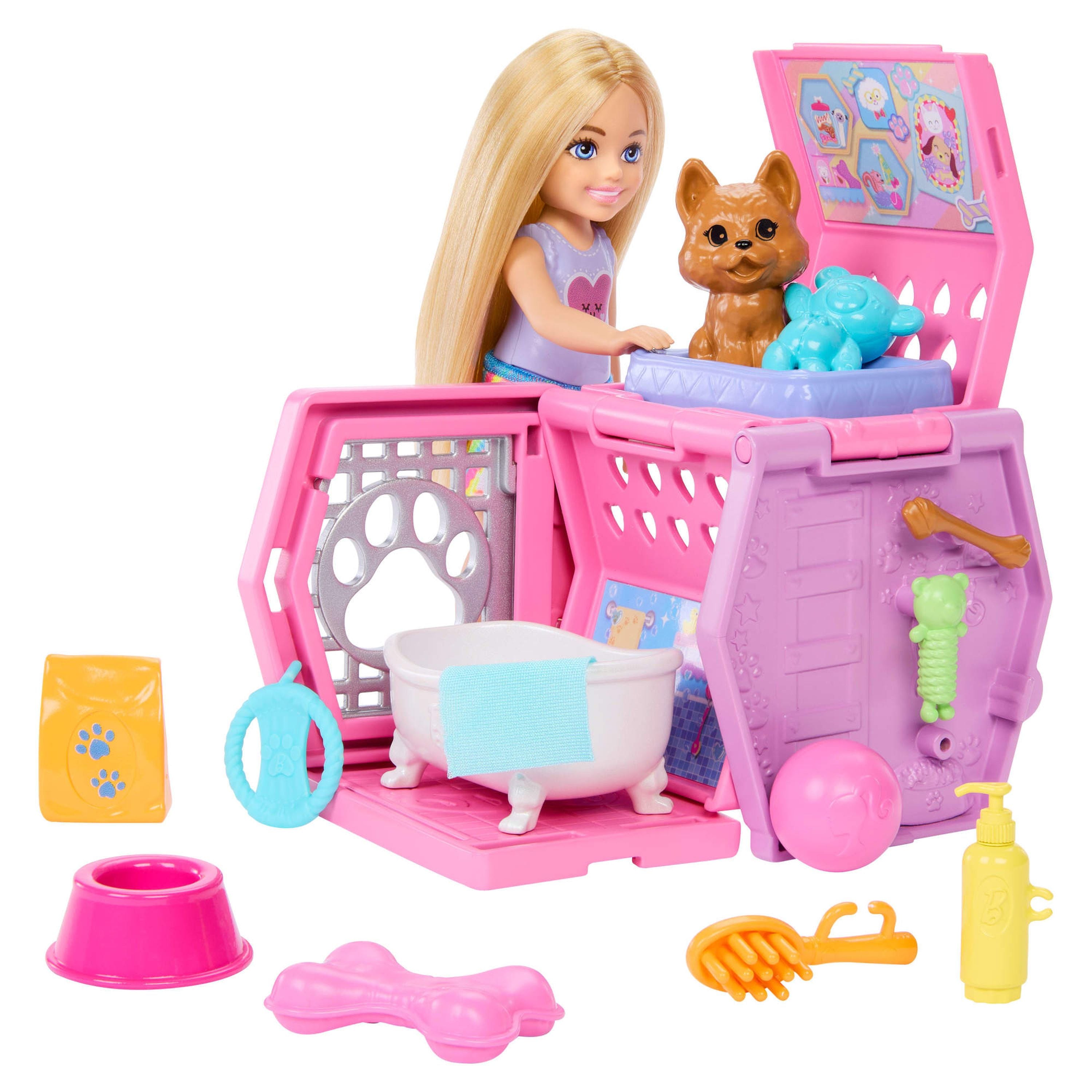 Barbie Chelsea Puppy Carrier Doll Set with Play Accessories