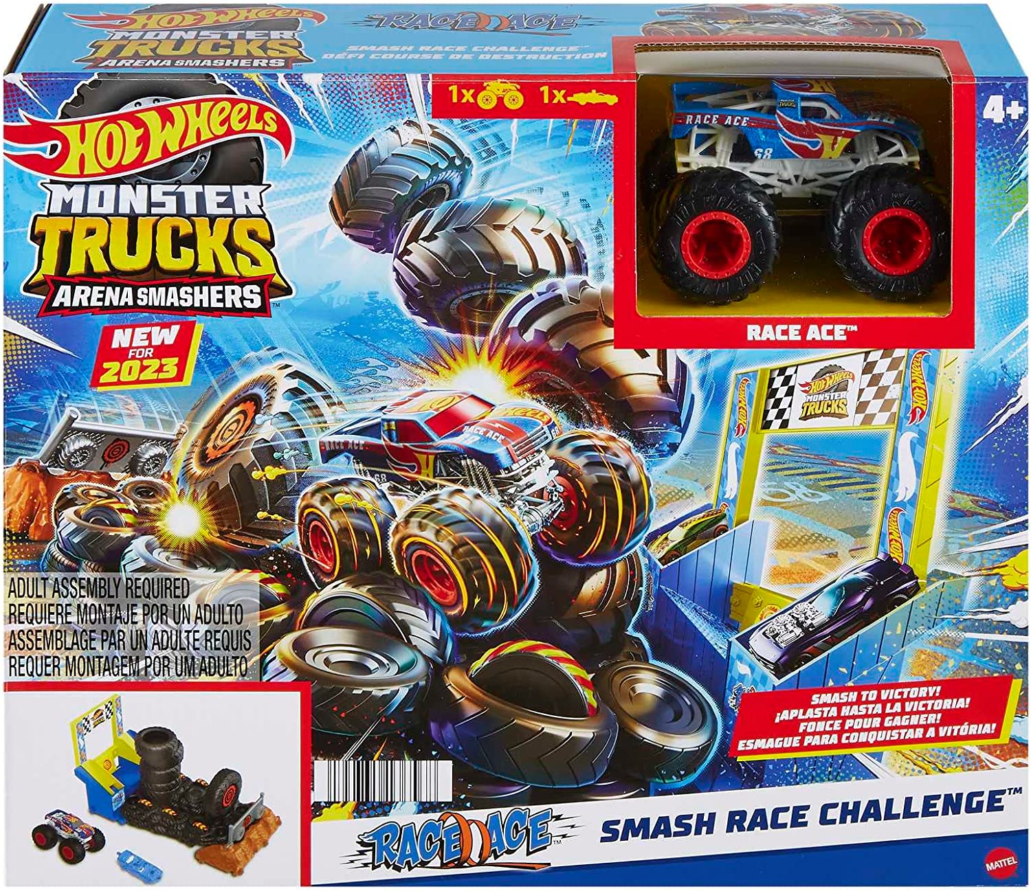 Hot Wheels Monster Trucks Arena Smashers - Race Ace Exciting Smash Race Challenge Set