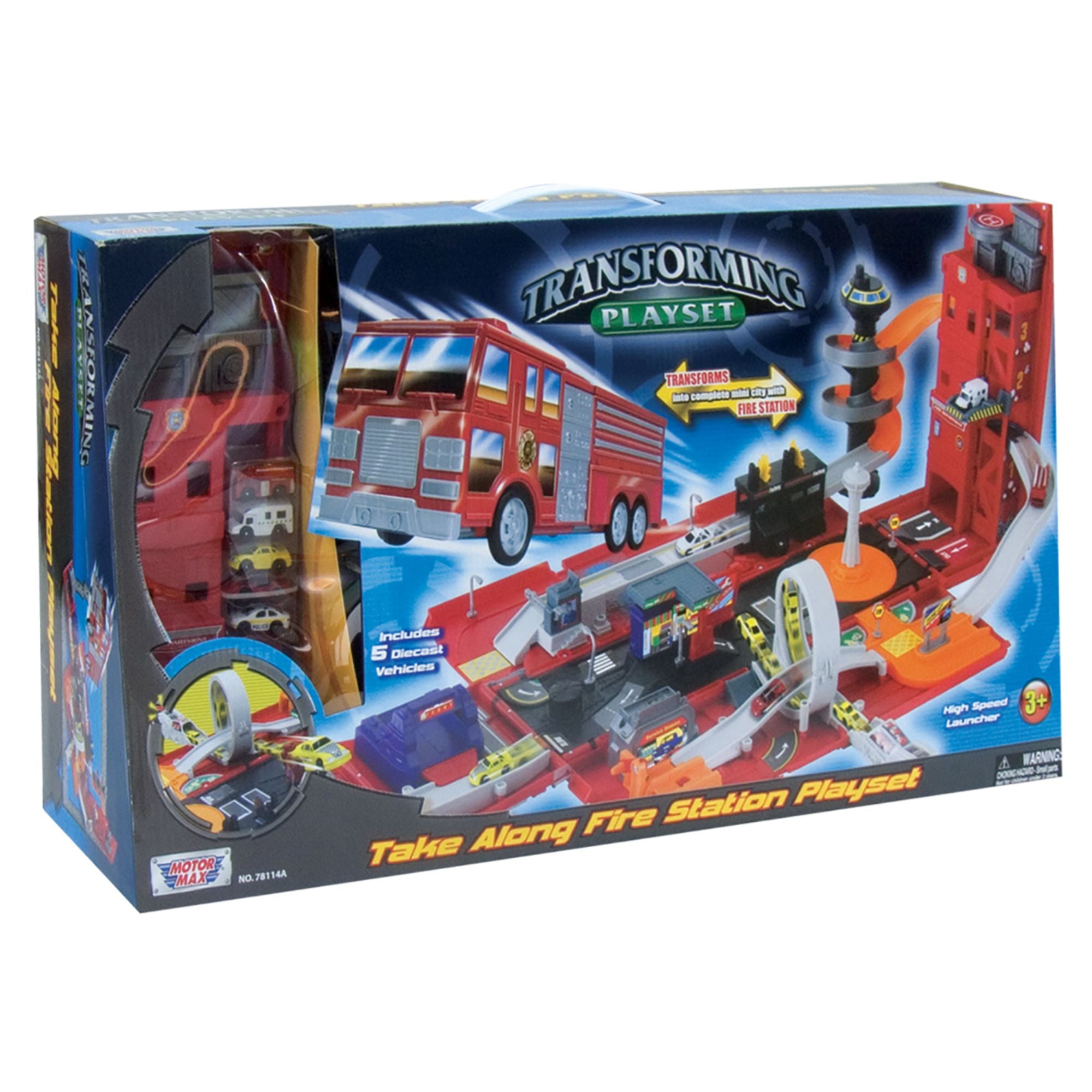 Hot Deal! Motor Max Take - Along Transforming Fire Station Playset for Kids