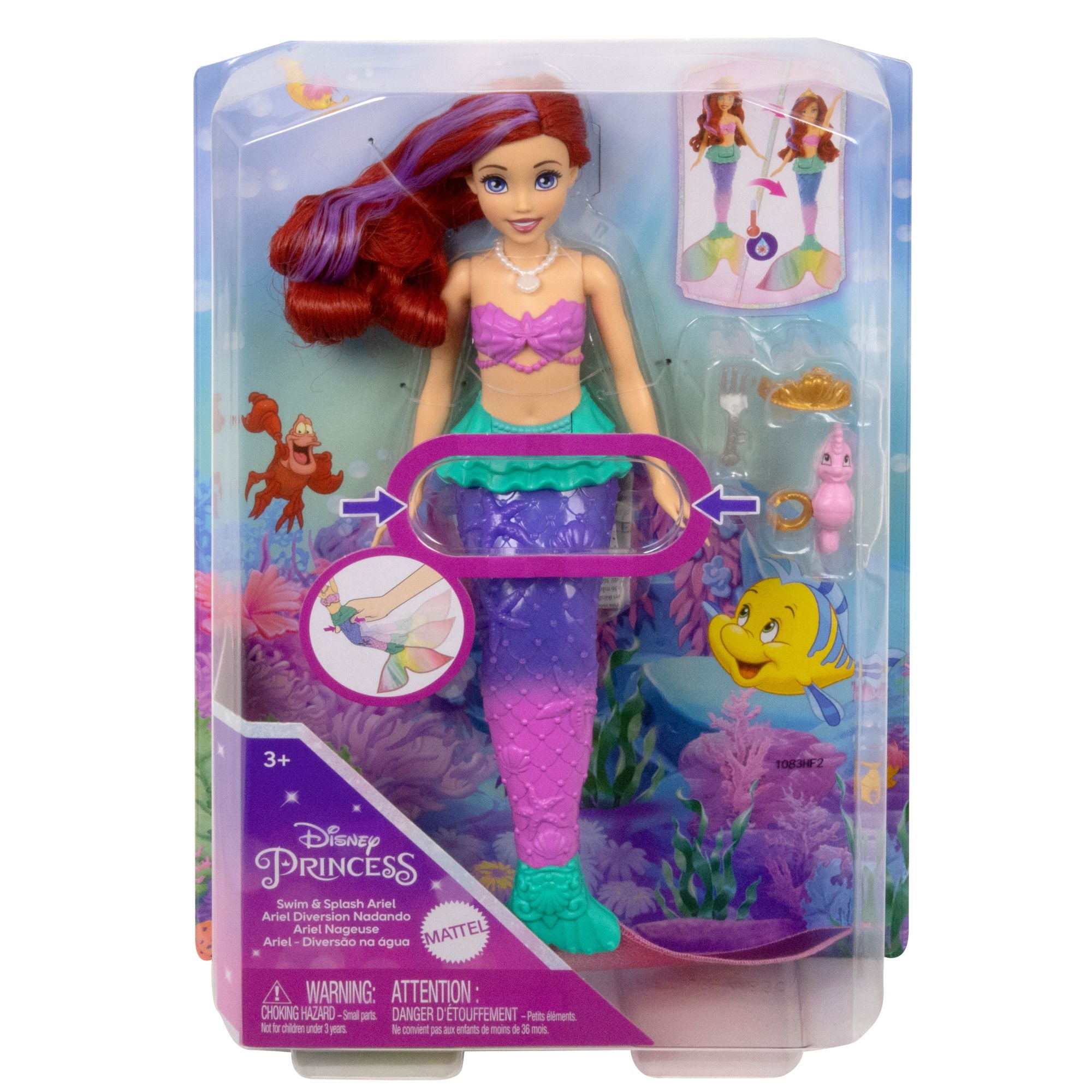 Disney Princess Ariel Swim & Splash Doll with Color - Change and Seahorse Friend