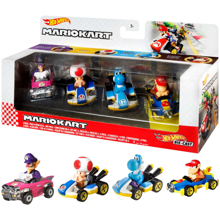 Hot Wheels Mario Kart 4-Pack: Assorted Styles with Exclusive Die-Cast Vehicles