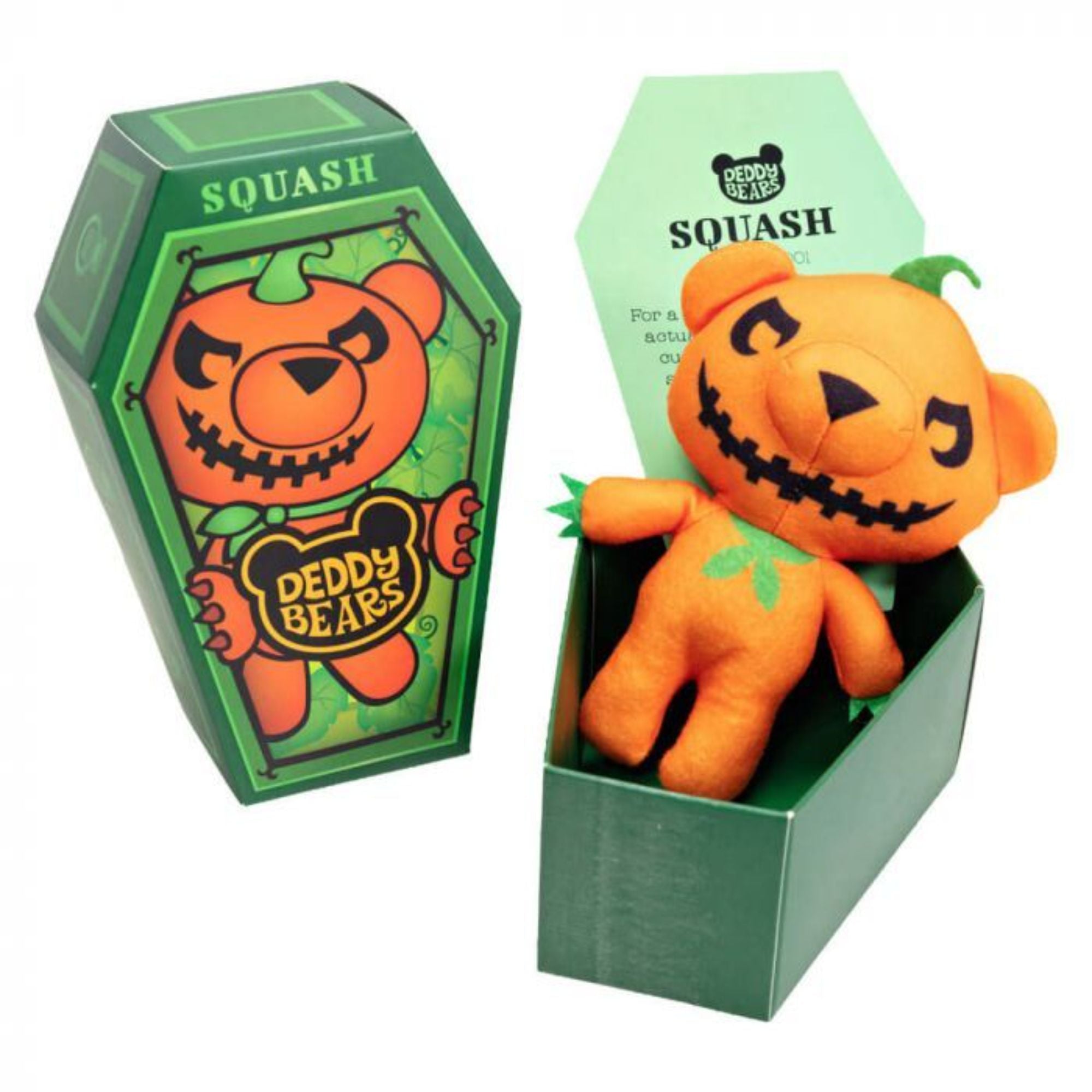 14cm Squash Deddy Bears Plush in Coloured Coffin for Spooky Season