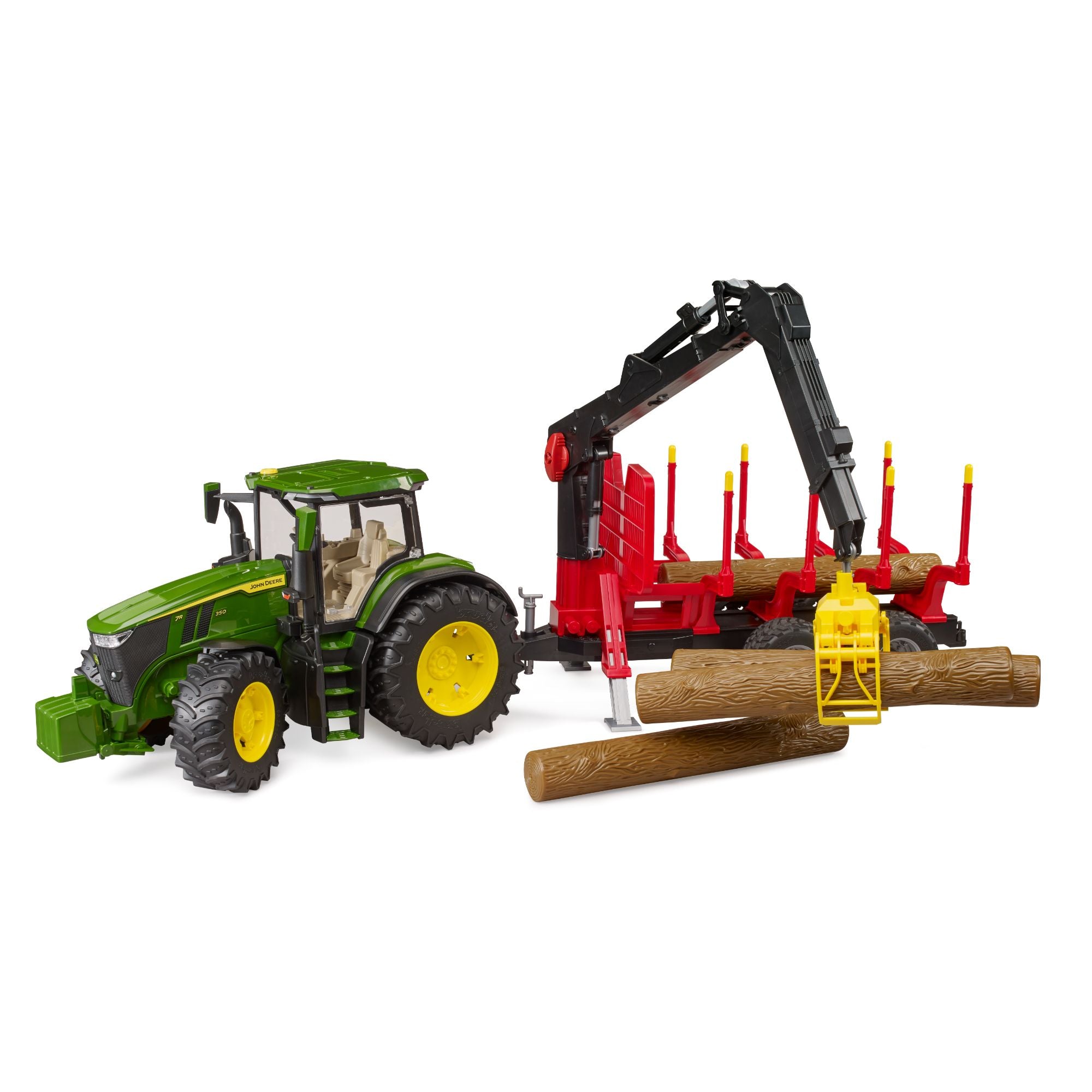 John Deere 7R 350 Tractor with Functional Forestry Trailer and 4 Tree Trunks