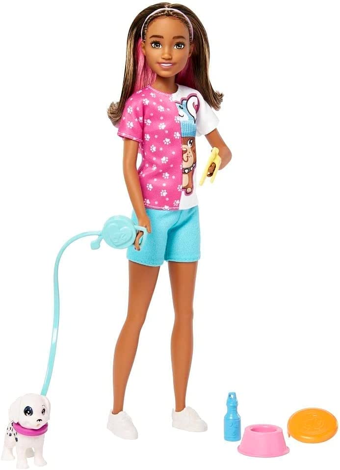 Barbie Skipper First Jobs Dog Walker Doll Set with Adorable Puppy