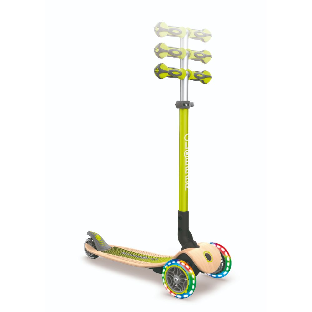 Hot Sale! Globber Primo Foldable Scooter - Green, Wooden Deck with Lights