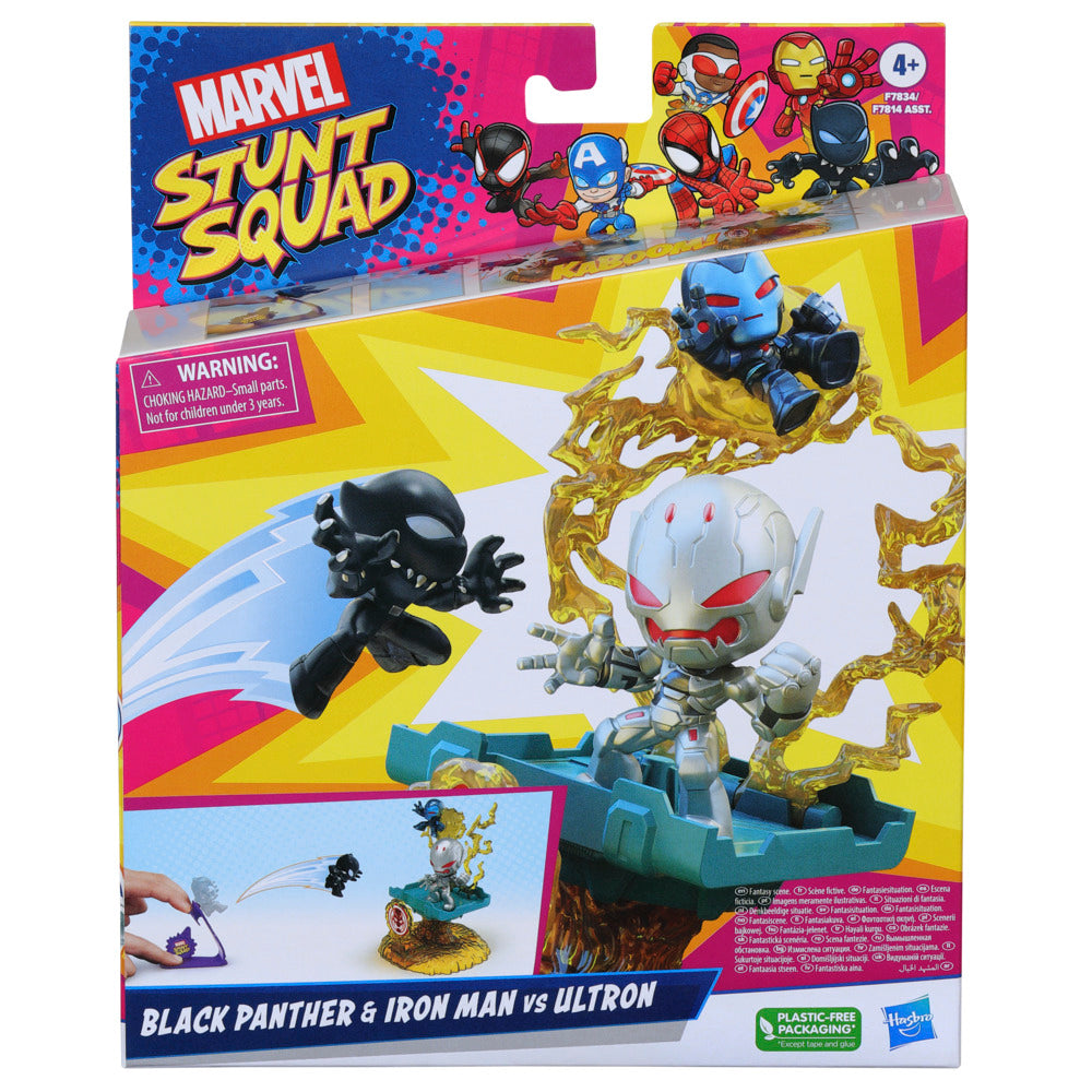 Hot Deal! Marvel Stunt Squad: Black Panther & Iron Man vs Ultron Villain Knockdown Playset