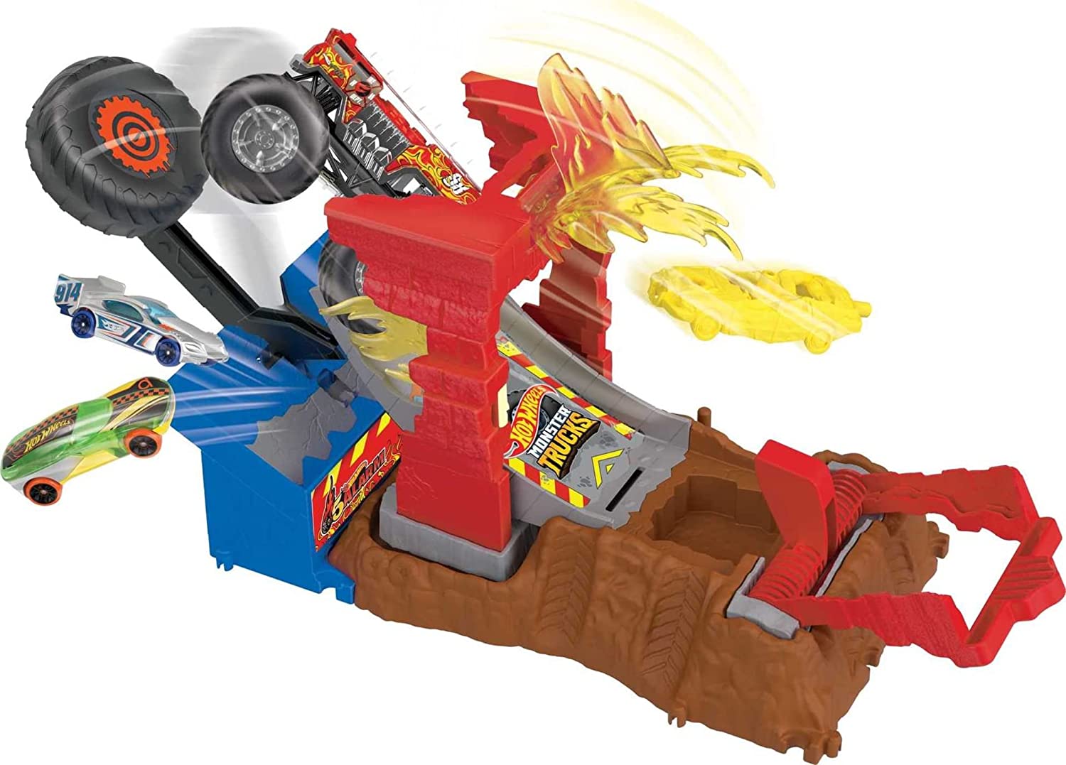 Hot Wheels Monster Trucks Arena Smashers 5 Alarm Fire Crash Challenge Playset - Great Gift for Kids