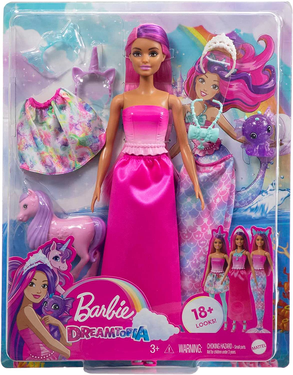 Hot! Barbie Fairytale Dress-Up Doll with Mermaid Tail & Skirts