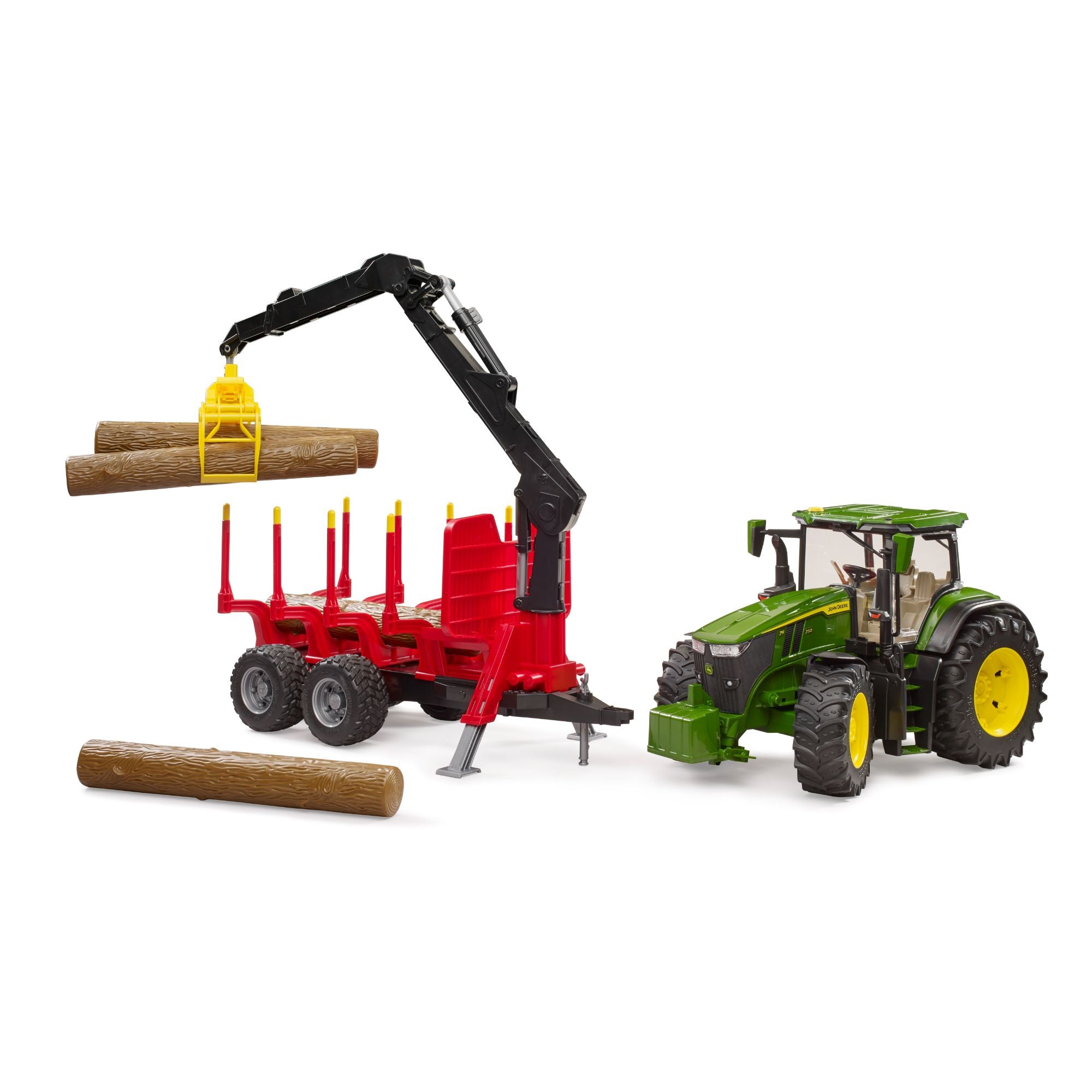 John Deere 7R 350 Tractor with Functional Forestry Trailer and 4 Tree Trunks
