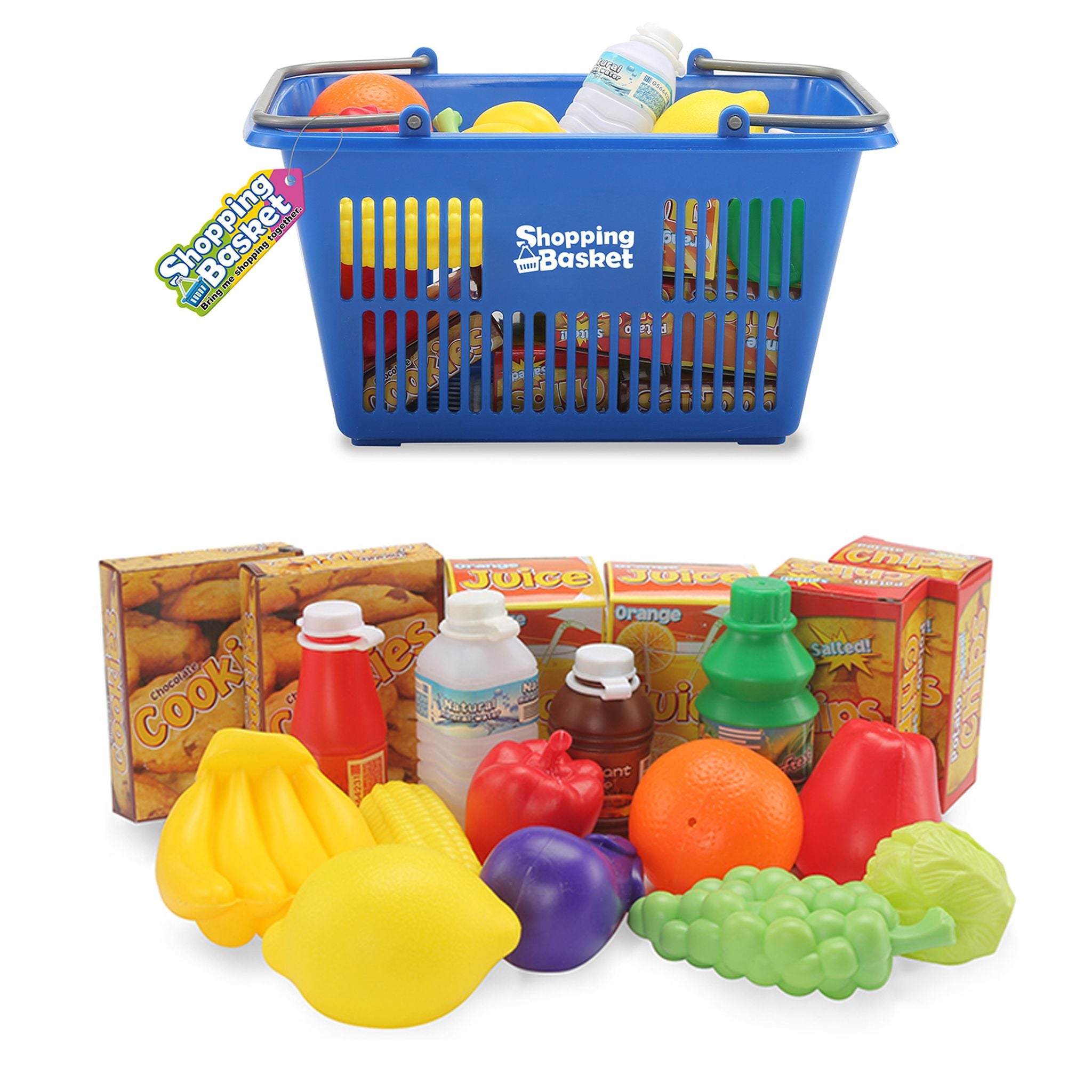 19-Piece Shopping Basket Grocery Set - Ideal for Pretend Play