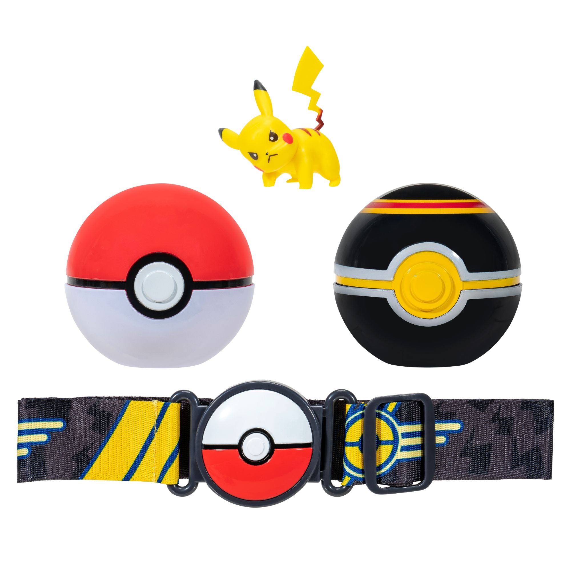 Pokemon Adjustable Clip N Go Poke Ball Belt Set with Angry Pikachu Figure