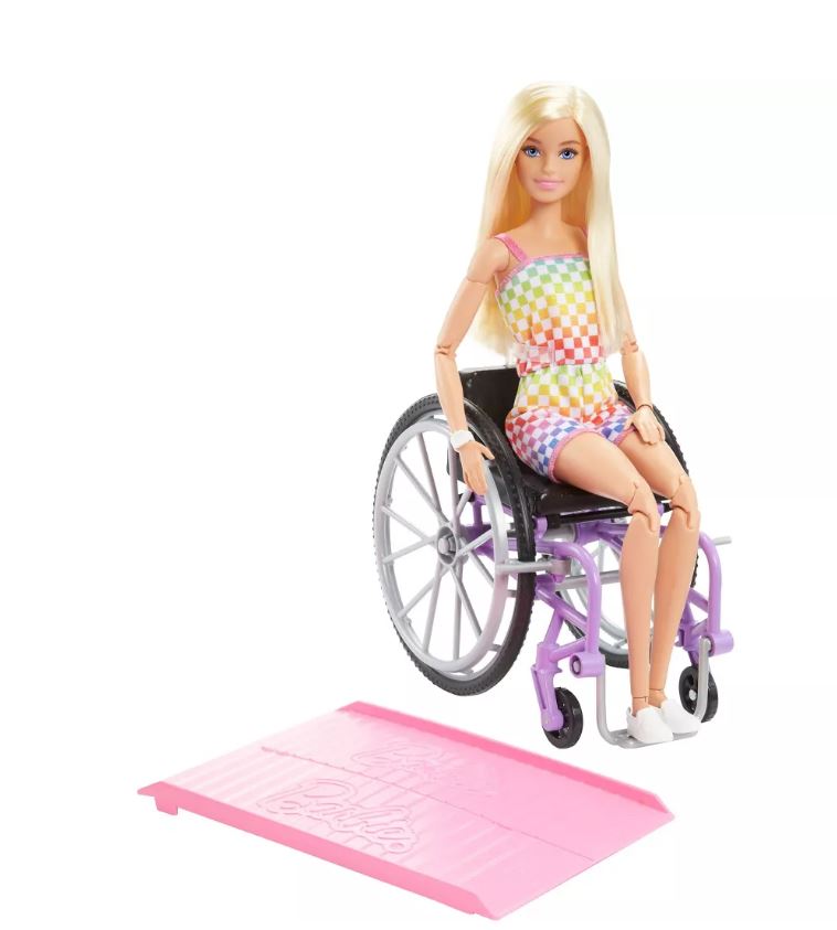 Barbie Fashionistas Blonde Doll with Manual Purple Wheelchair and Pink Ramp