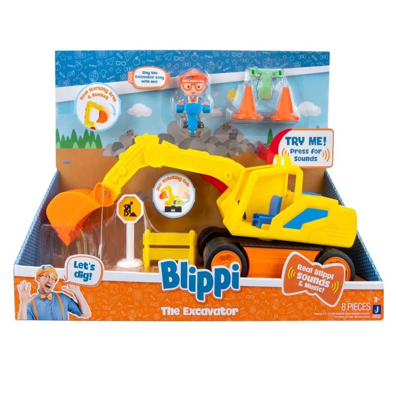 Hot Sale! Blippi's Excavator Feature Vehicle with Construction Worker Figure and Accessories