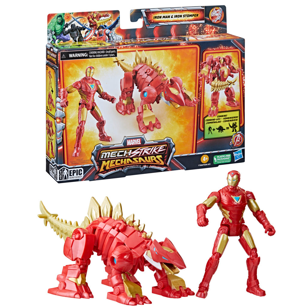 Marvel Mech Strike: Iron Man with Transformable Iron Stomper Mechasaurs Toy
