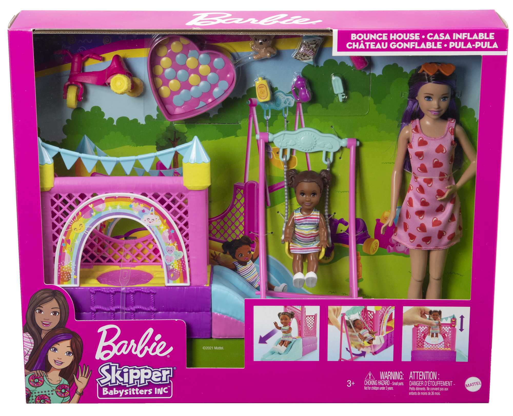 Hot! Barbie Skipper Babysitters Inc. Bounce House Playset