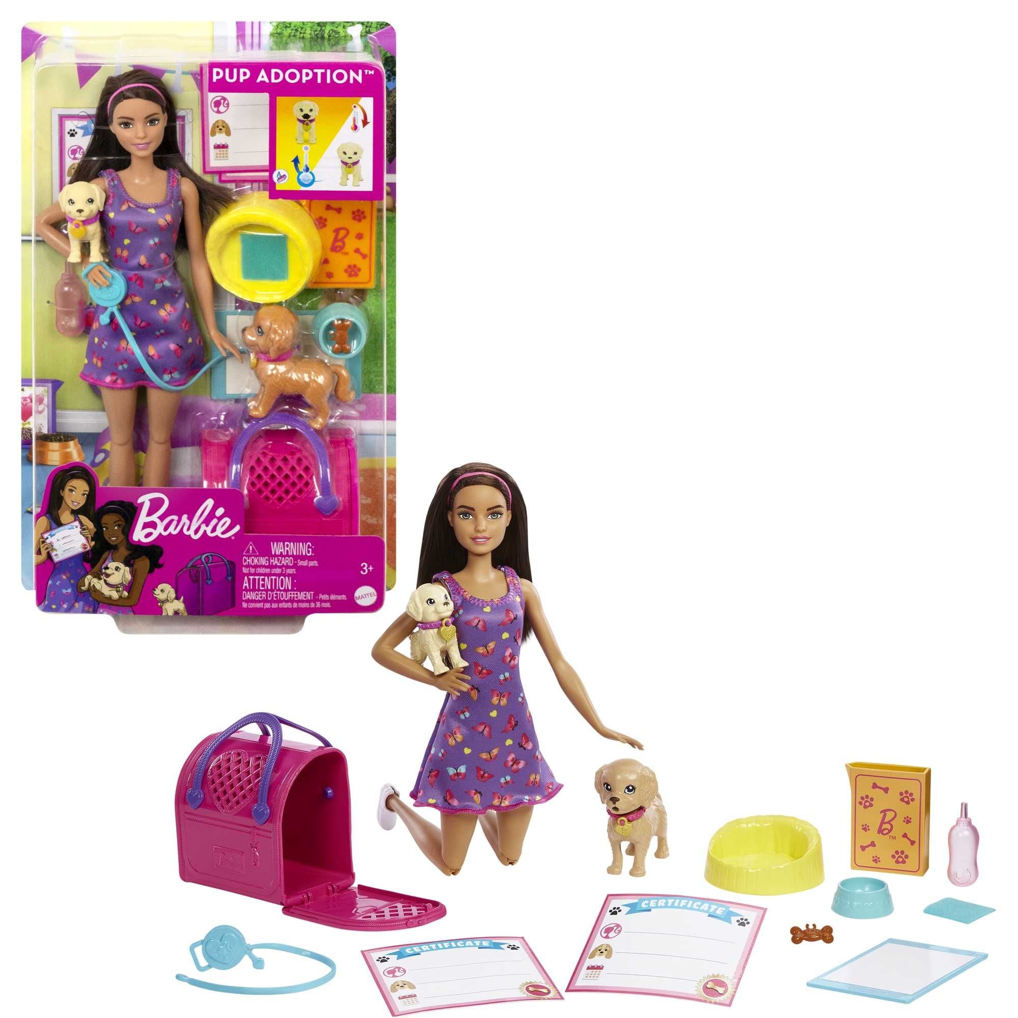 Hot! Barbie Pup Adoption Set with Doll & Accessories