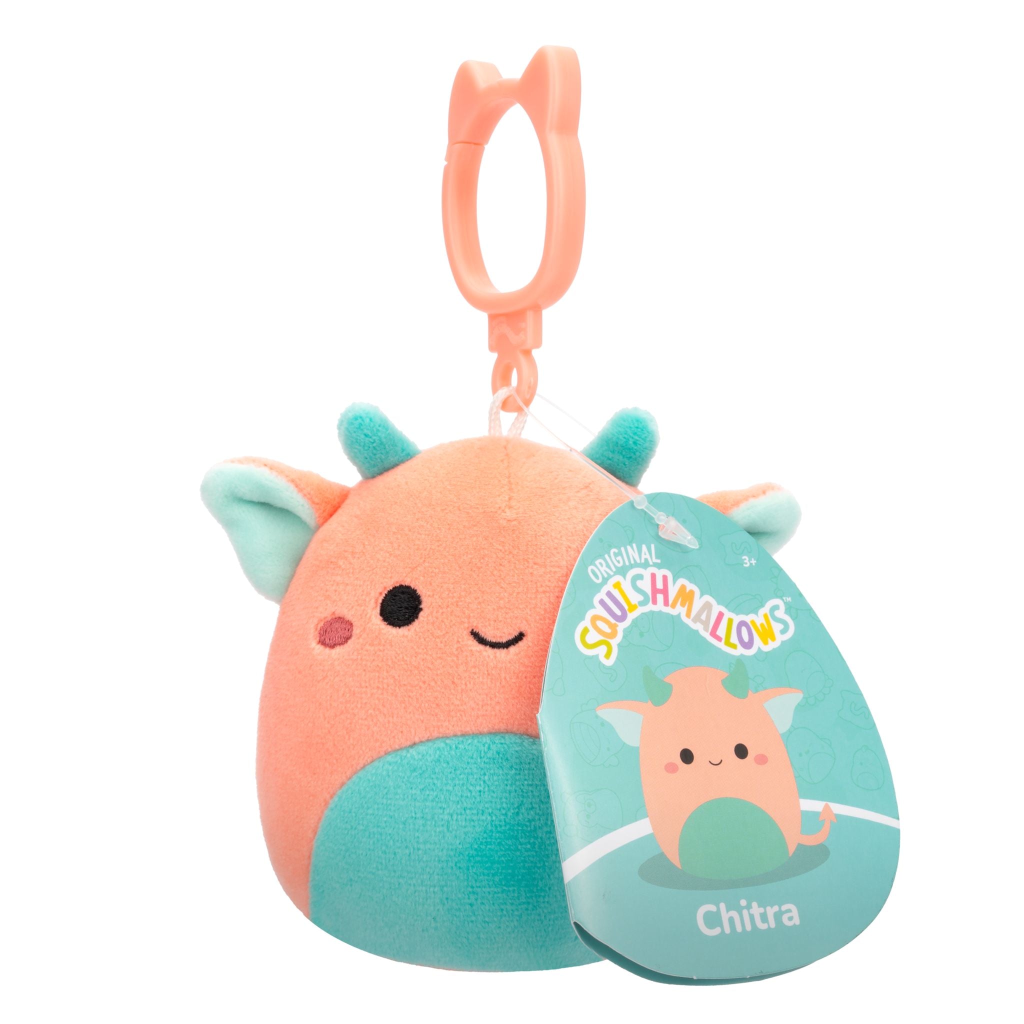 Squishmallows 3.5-Inch Clip-On Plush: Pink & Aqua Goblin Chitra - Adorable On-the-Go Toy