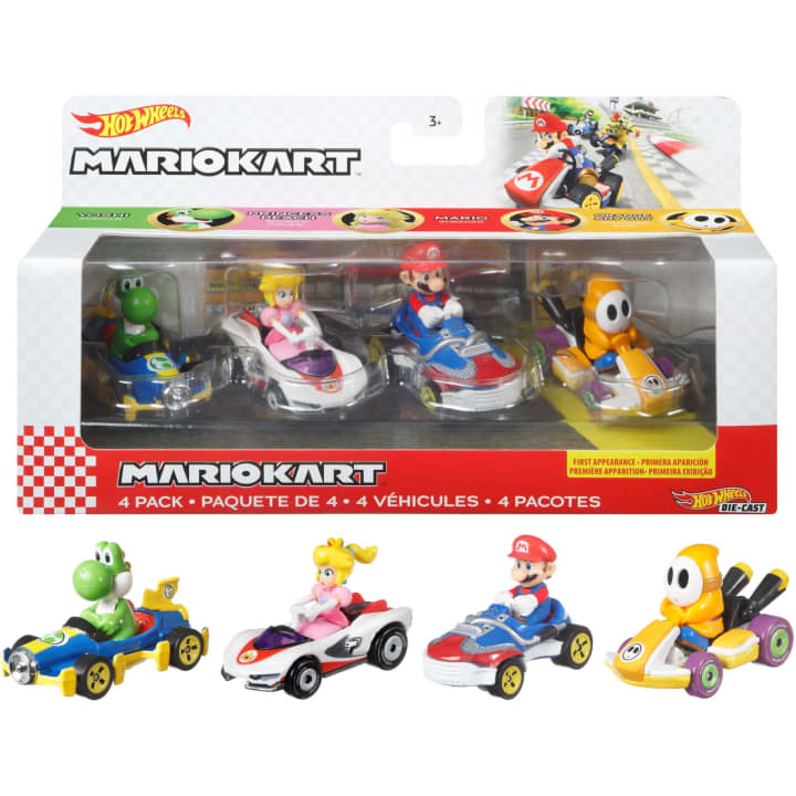 Hot Wheels Mario Kart 4-Pack: Assorted Styles with Exclusive Die-Cast Vehicles