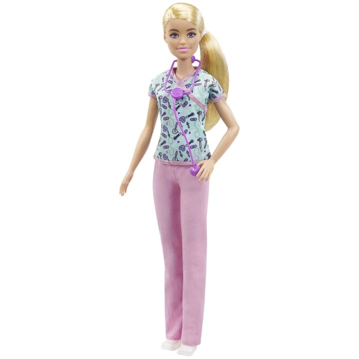 Hot! Barbie Blonde Nurse Doll in Pink Trousers