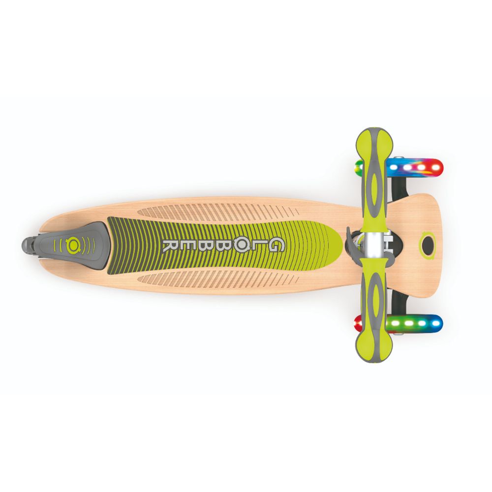 Hot Sale! Globber Primo Foldable Scooter - Green, Wooden Deck with Lights