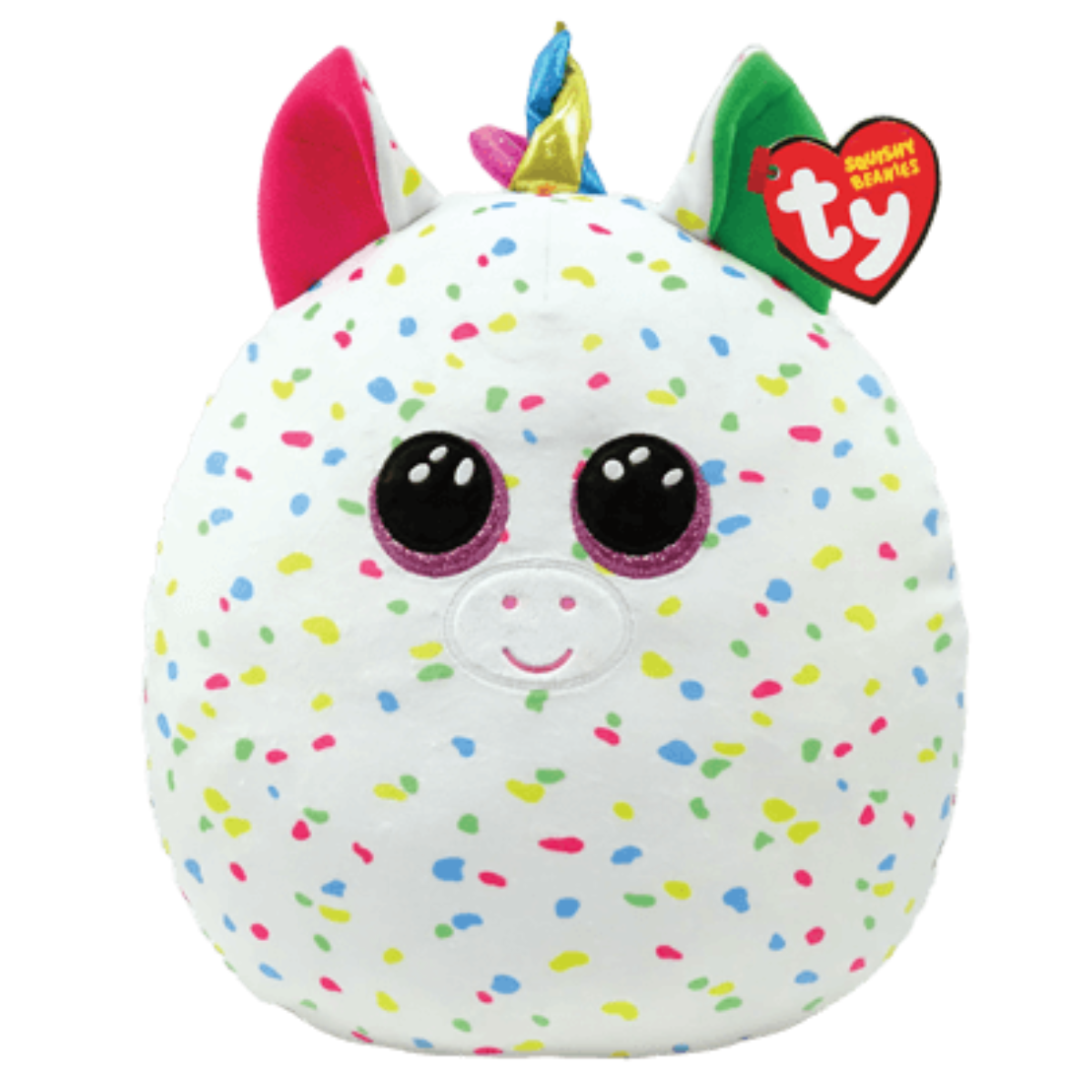 35cm Ty Squish A Boos Soft White Unicorn Toy - Harmonie with Multi - colored Spots on Sale