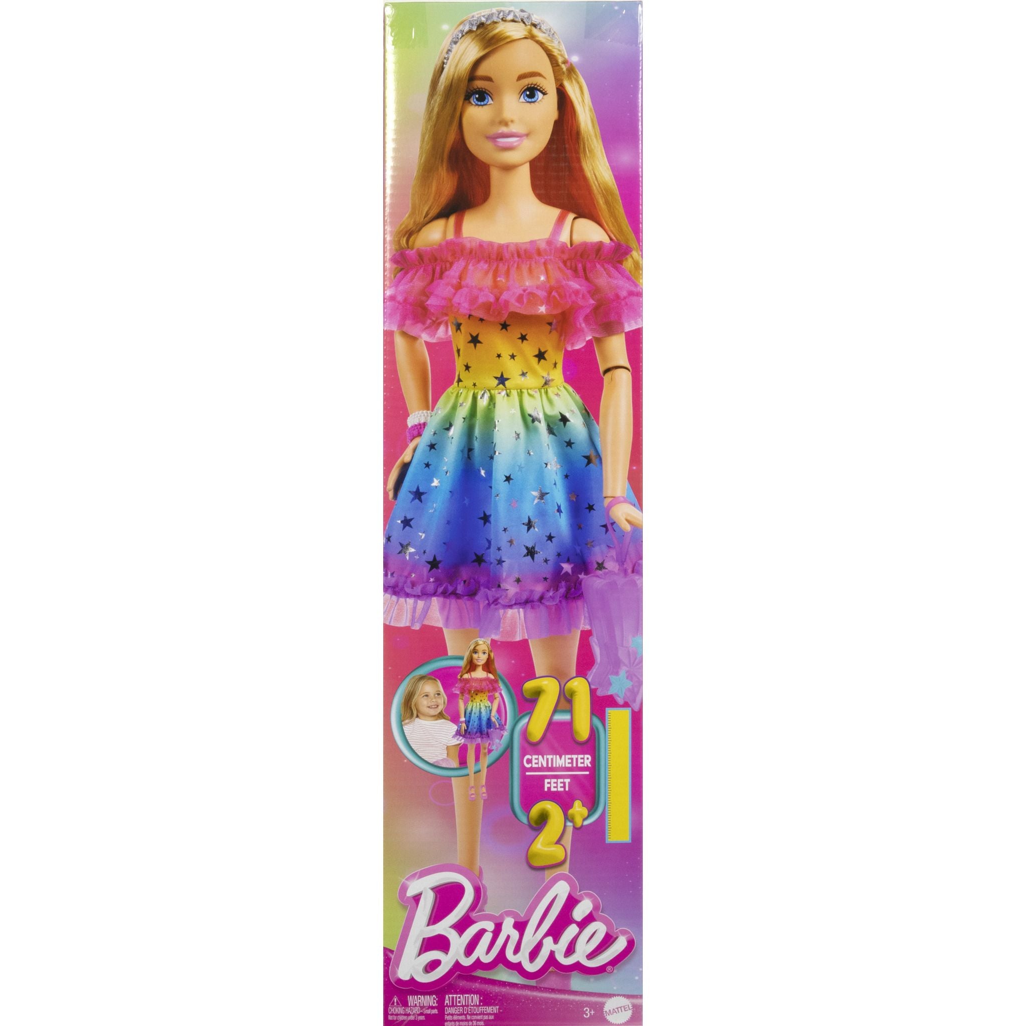 28-Inch Poseable Barbie Doll with Rainbow Starry Dress and Accessories