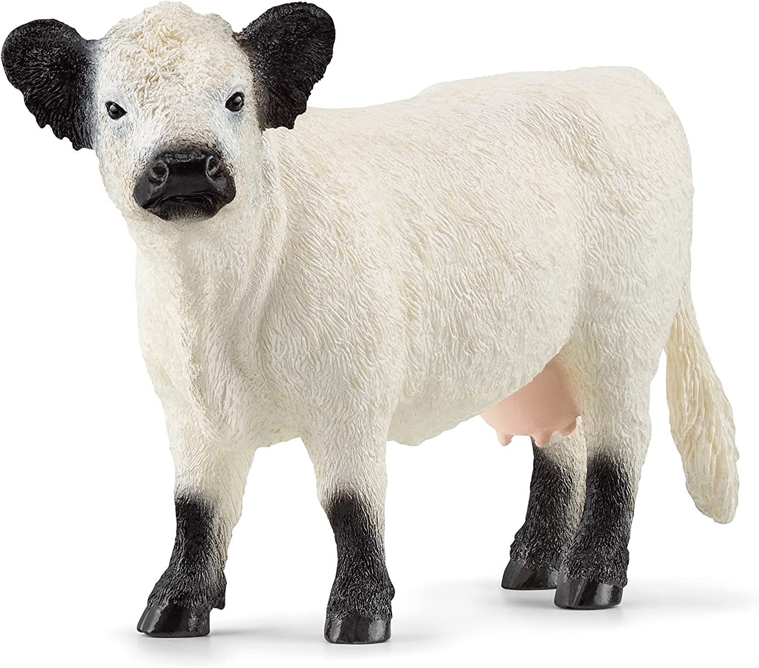 Schleich Adorable White Galloway Cow Toy with Black Ears and Hooves