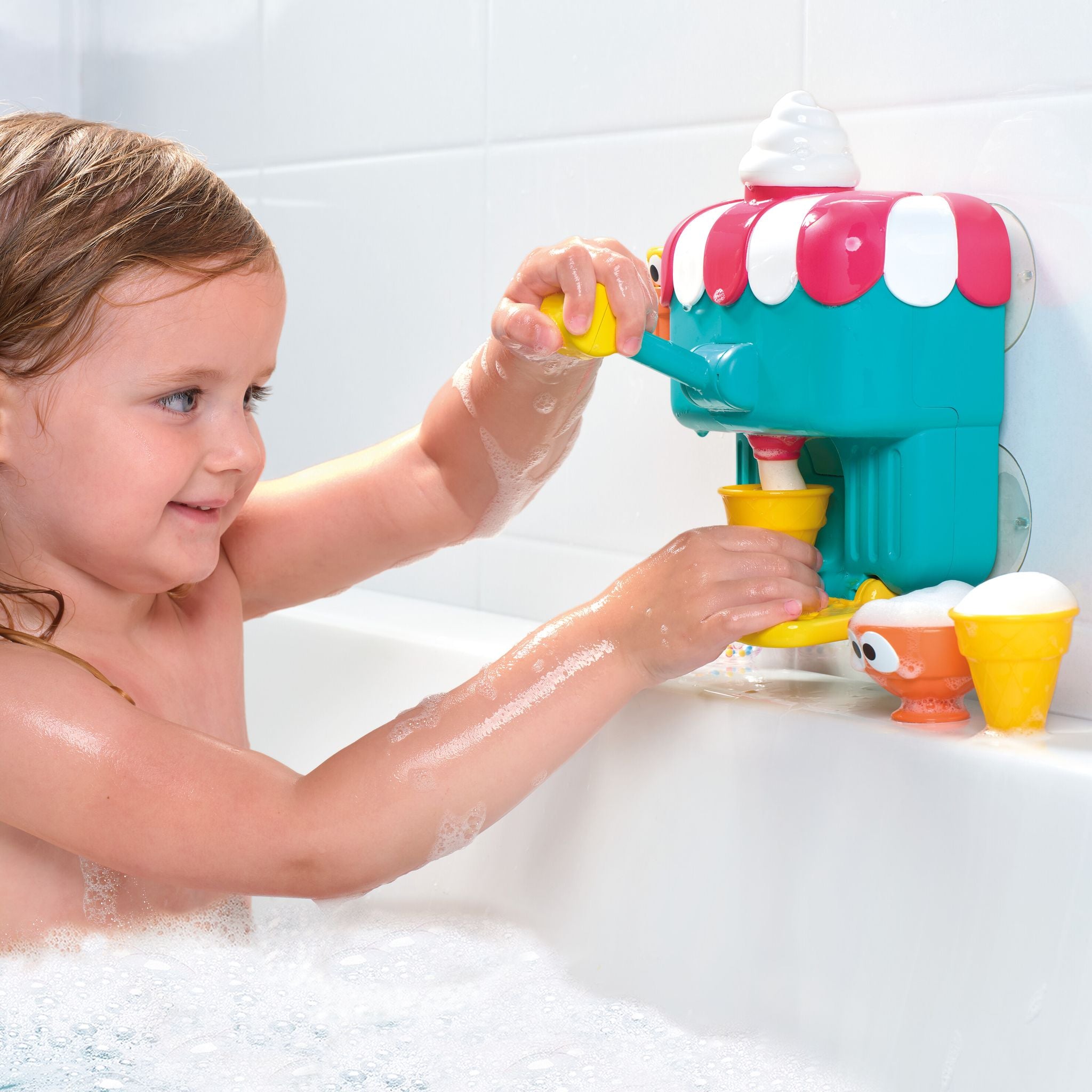 Deluxe TOMY Toomies Foam Cone Factory - Create Foamy Bubble Bath Ice Cream Cones for Kids