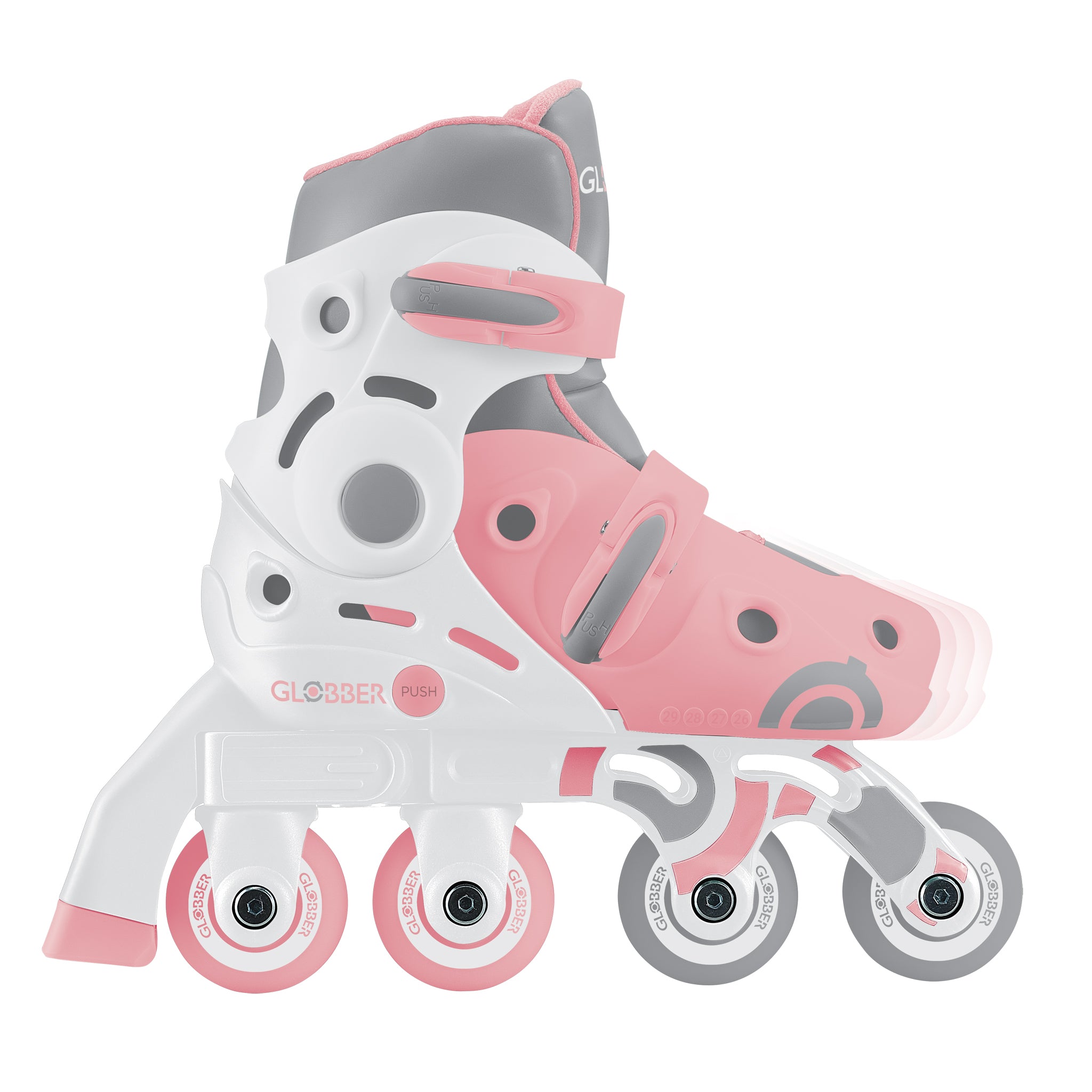 Globber 2-in-1 Pastel Pink Learning Inline Skates for Kids Size S/M