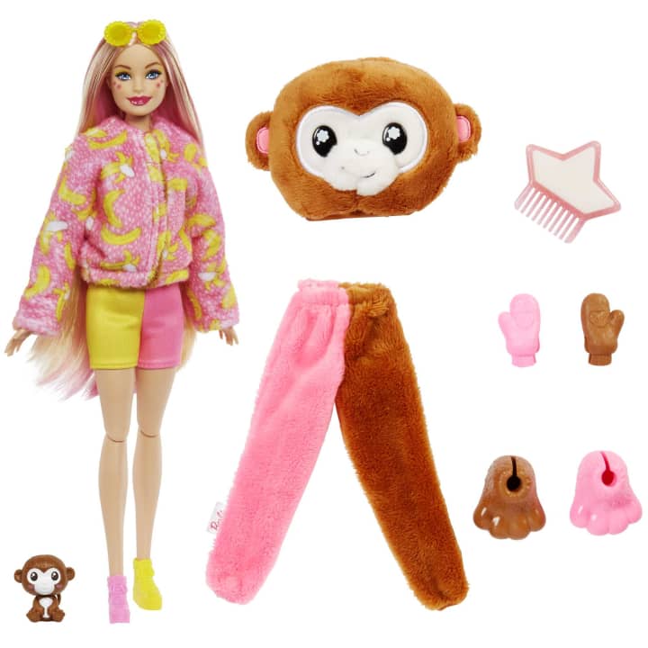 Hot Sale! Barbie Cutie Reveal Jungle Series Monkey Themed Posable Doll with 10 Surprises