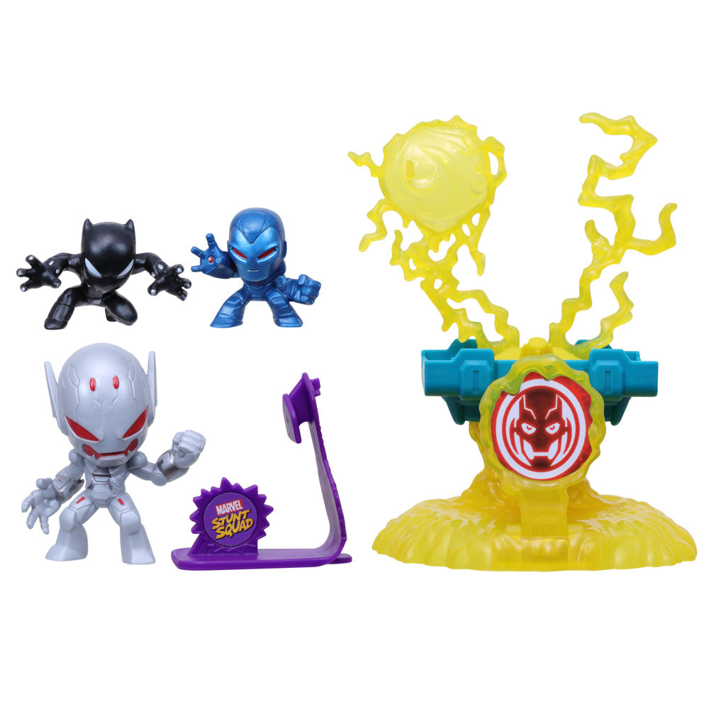 Hot Deal! Marvel Stunt Squad: Black Panther & Iron Man vs Ultron Villain Knockdown Playset