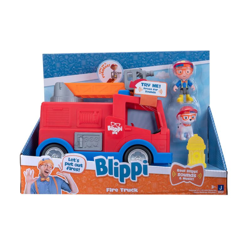 Hot Deal! Blippi Themed Feature Fire Truck Toy with 3 Firefighter Figures and Fire Dog