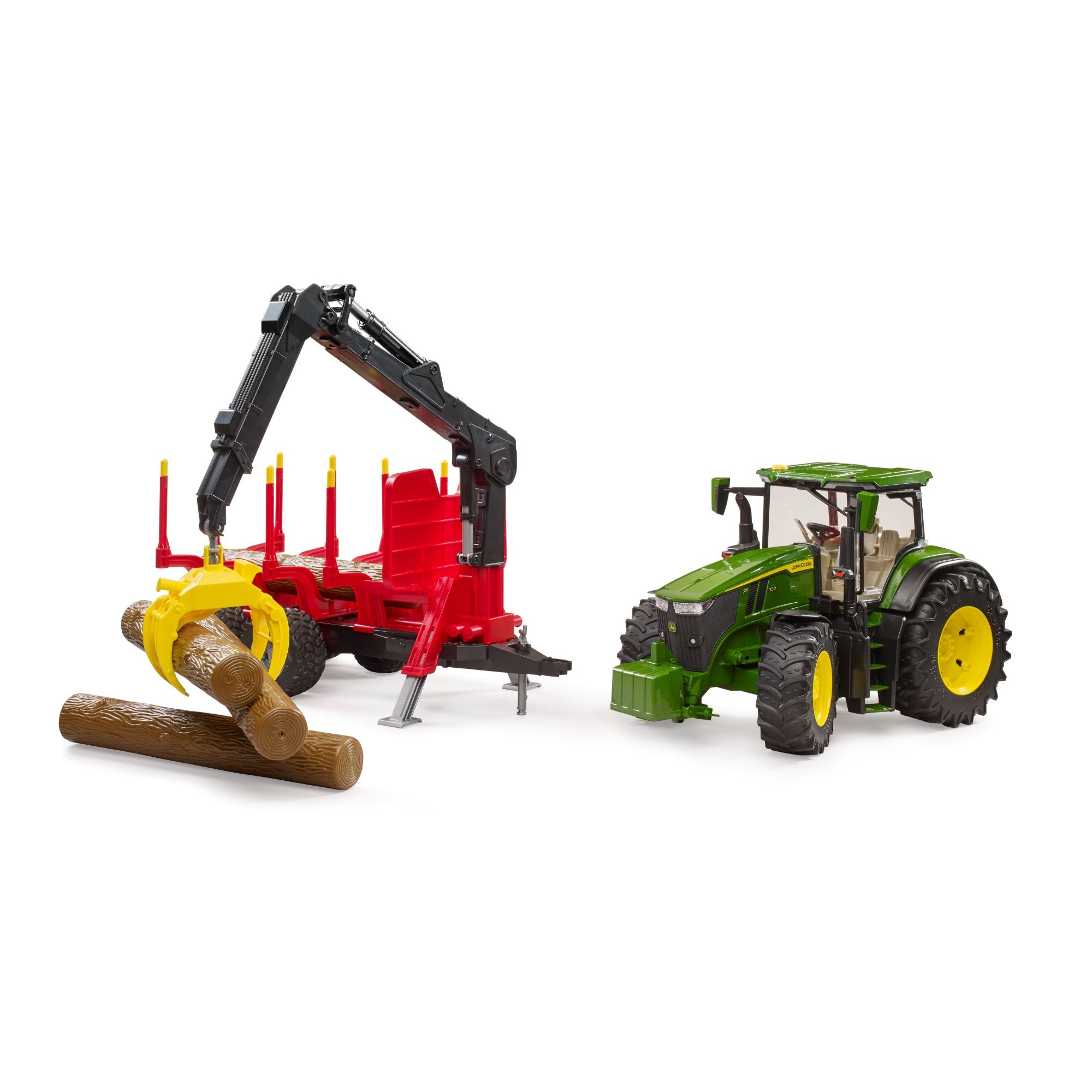 John Deere 7R 350 Tractor with Functional Forestry Trailer and 4 Tree Trunks