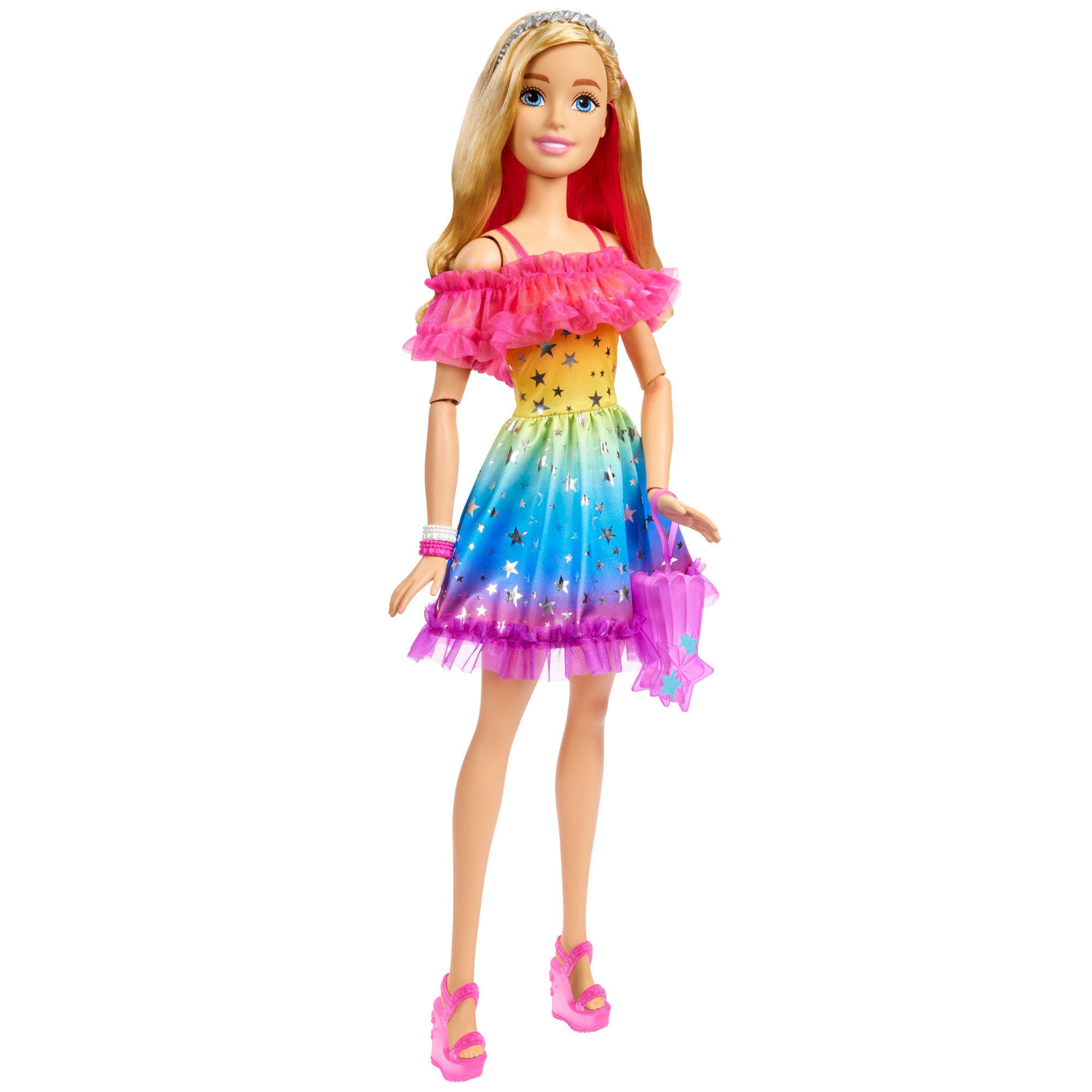 28-Inch Barbie Doll with Blonde Hair in a Sparkling Rainbow Dress