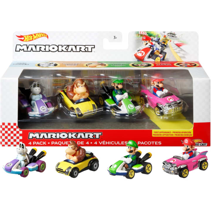 Hot Wheels Mario Kart 4-Pack: Assorted Styles with Exclusive Die-Cast Vehicles