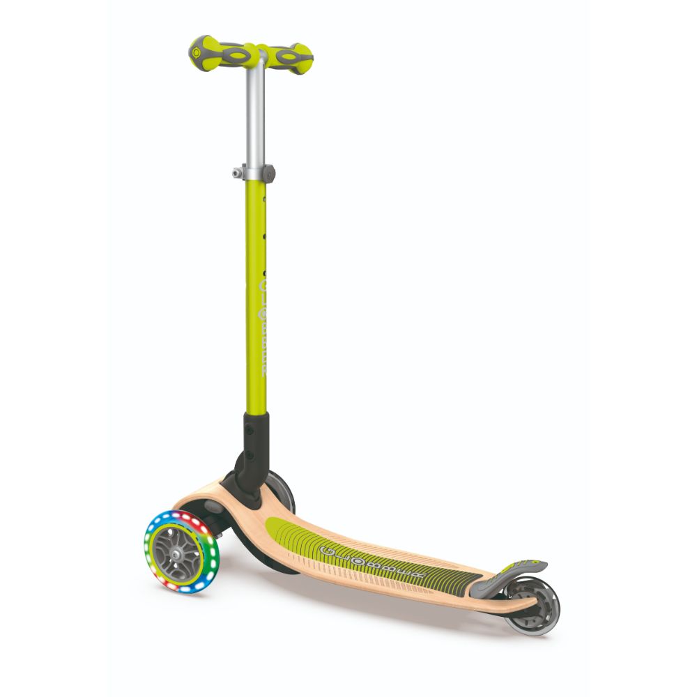 Hot Sale! Globber Primo Foldable Scooter - Green, Wooden Deck with Lights