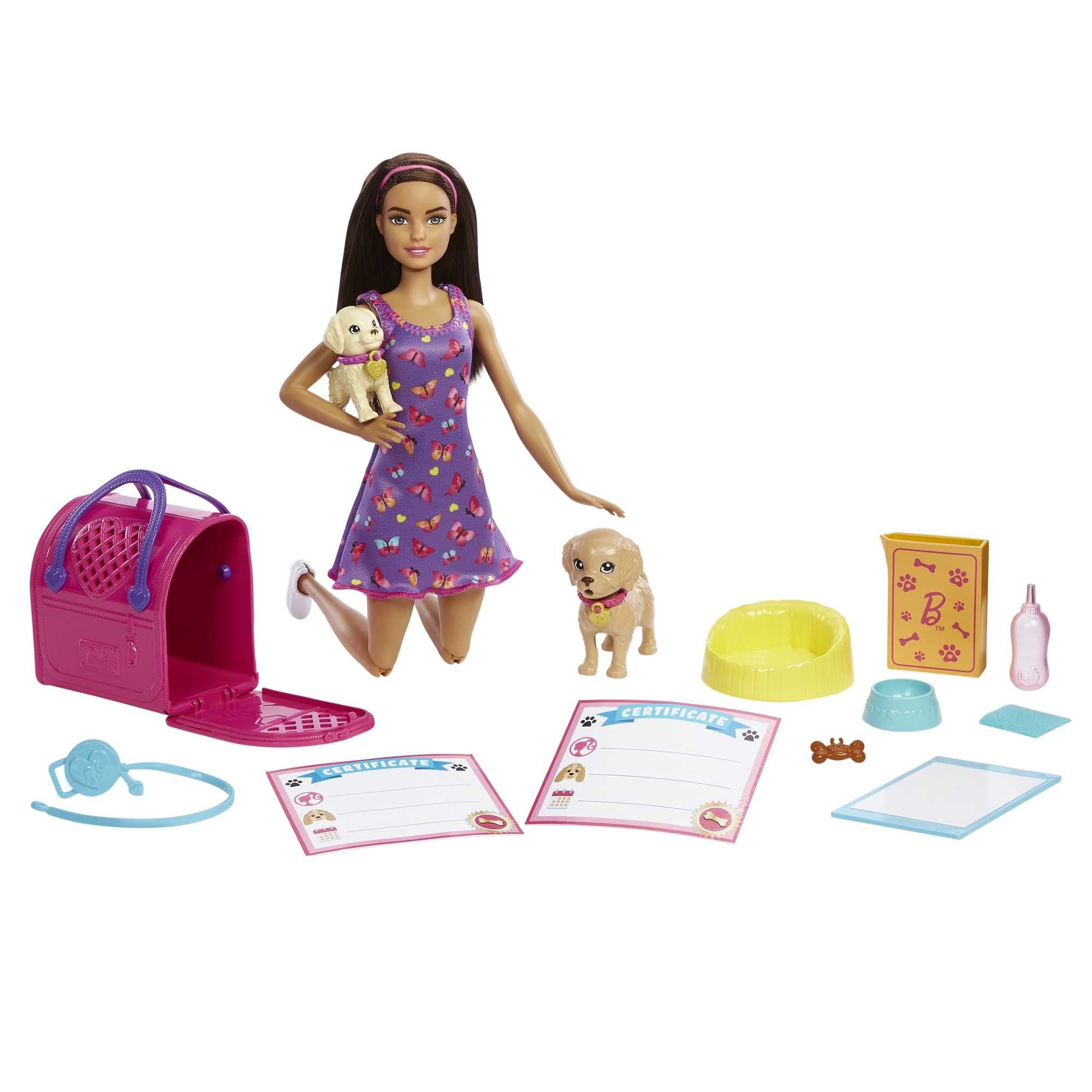 Hot! Barbie Pup Adoption Set with Doll & Accessories