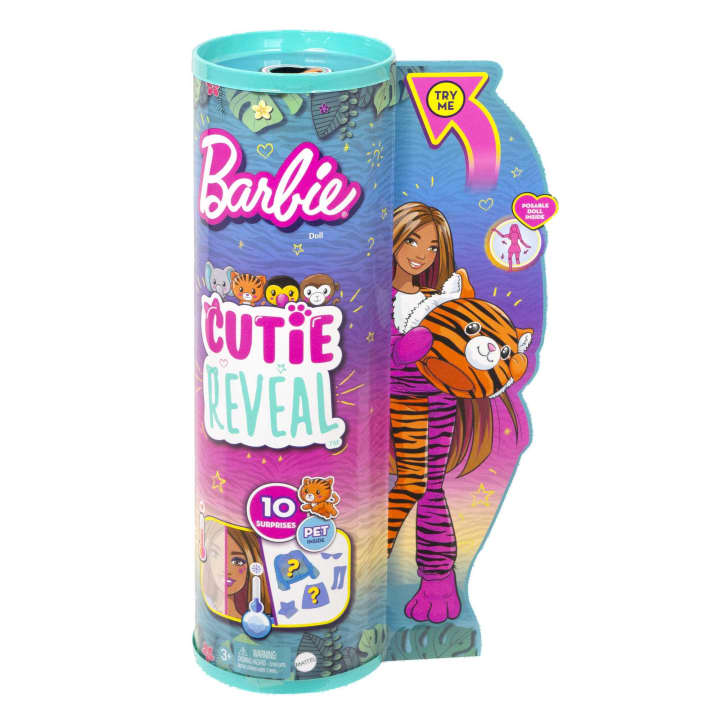 Hot Deal! Barbie Cutie Reveal Jungle Series Tiger Plush Doll with 10 Surprises