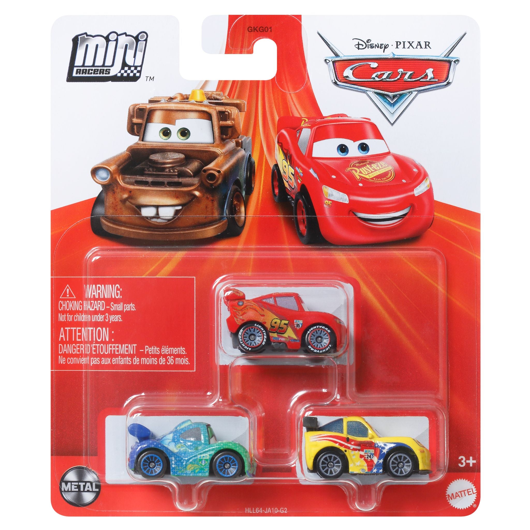 Disney Pixar Cars Mini Racers 3 Pack - Gorvette. McQueen and Yellow