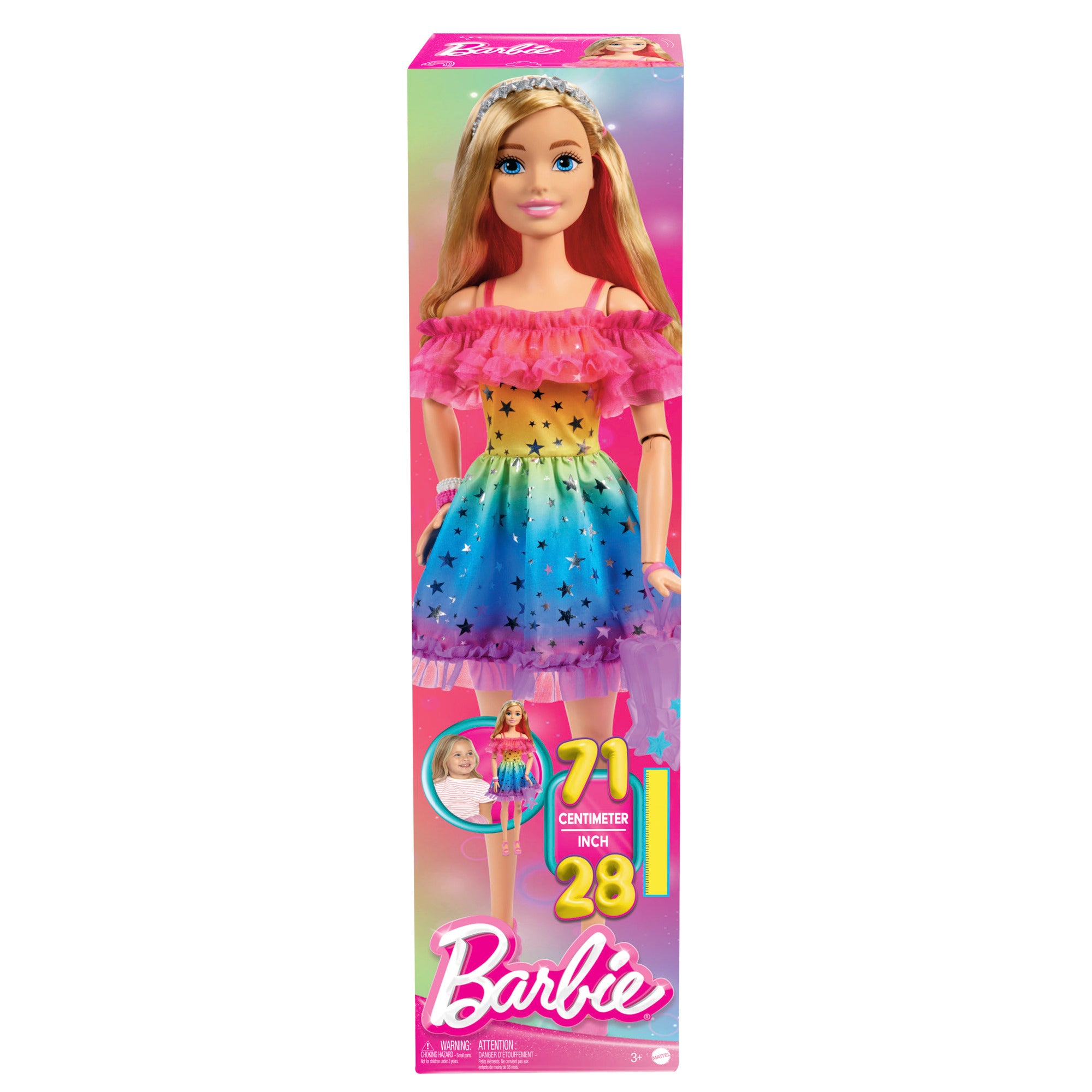 28-Inch Barbie Doll with Blonde Hair in a Sparkling Rainbow Dress
