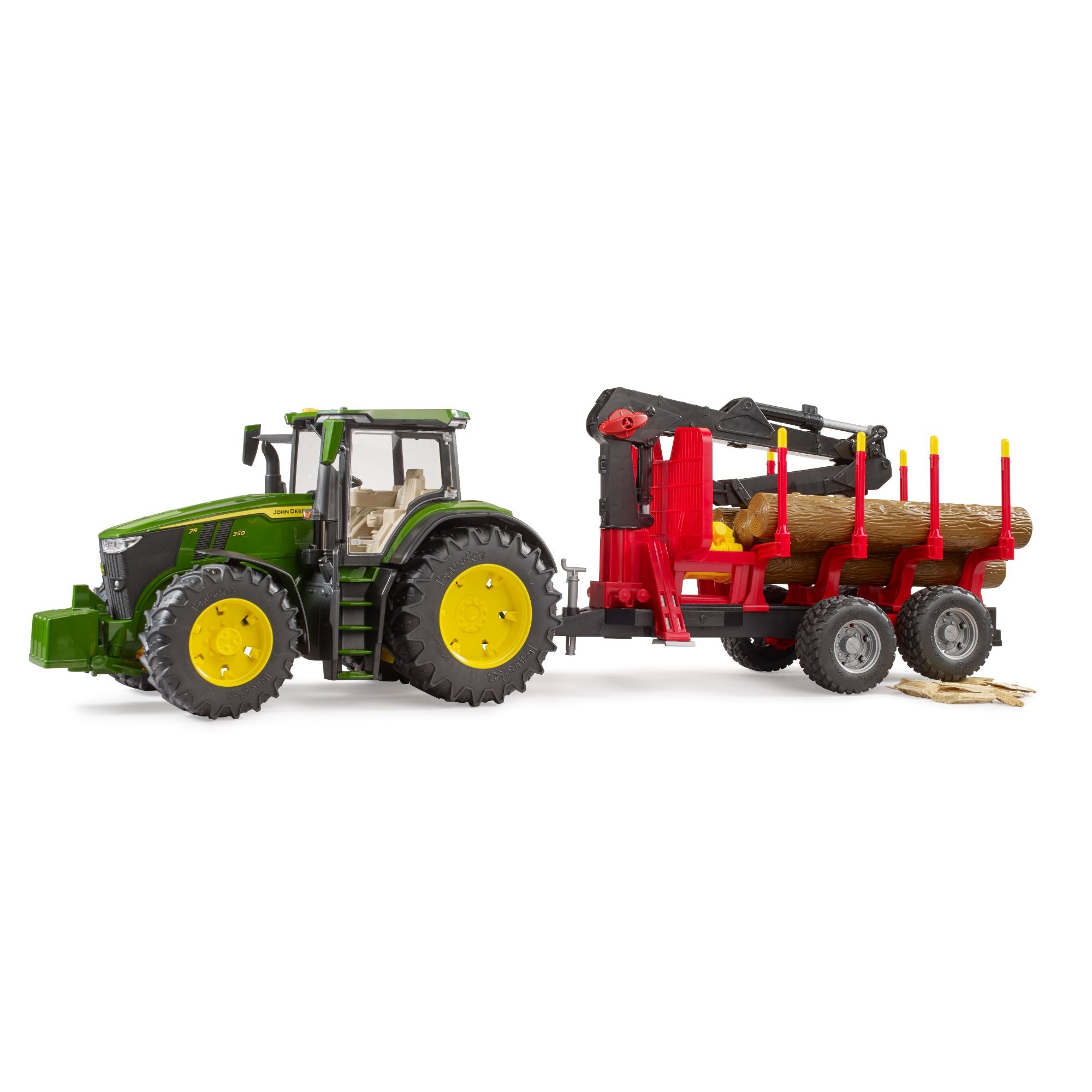 John Deere 7R 350 Tractor with Functional Forestry Trailer and 4 Tree Trunks